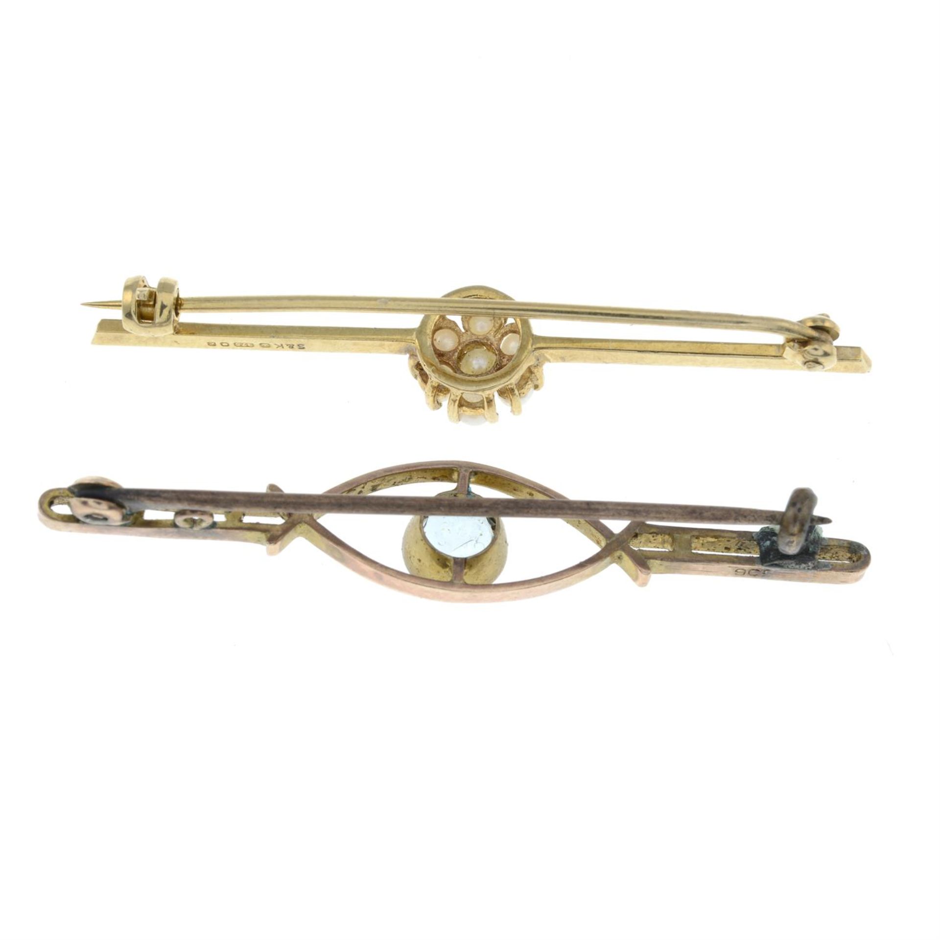 Two early 20th century and later gold gem-set bar brooches. - Image 2 of 2