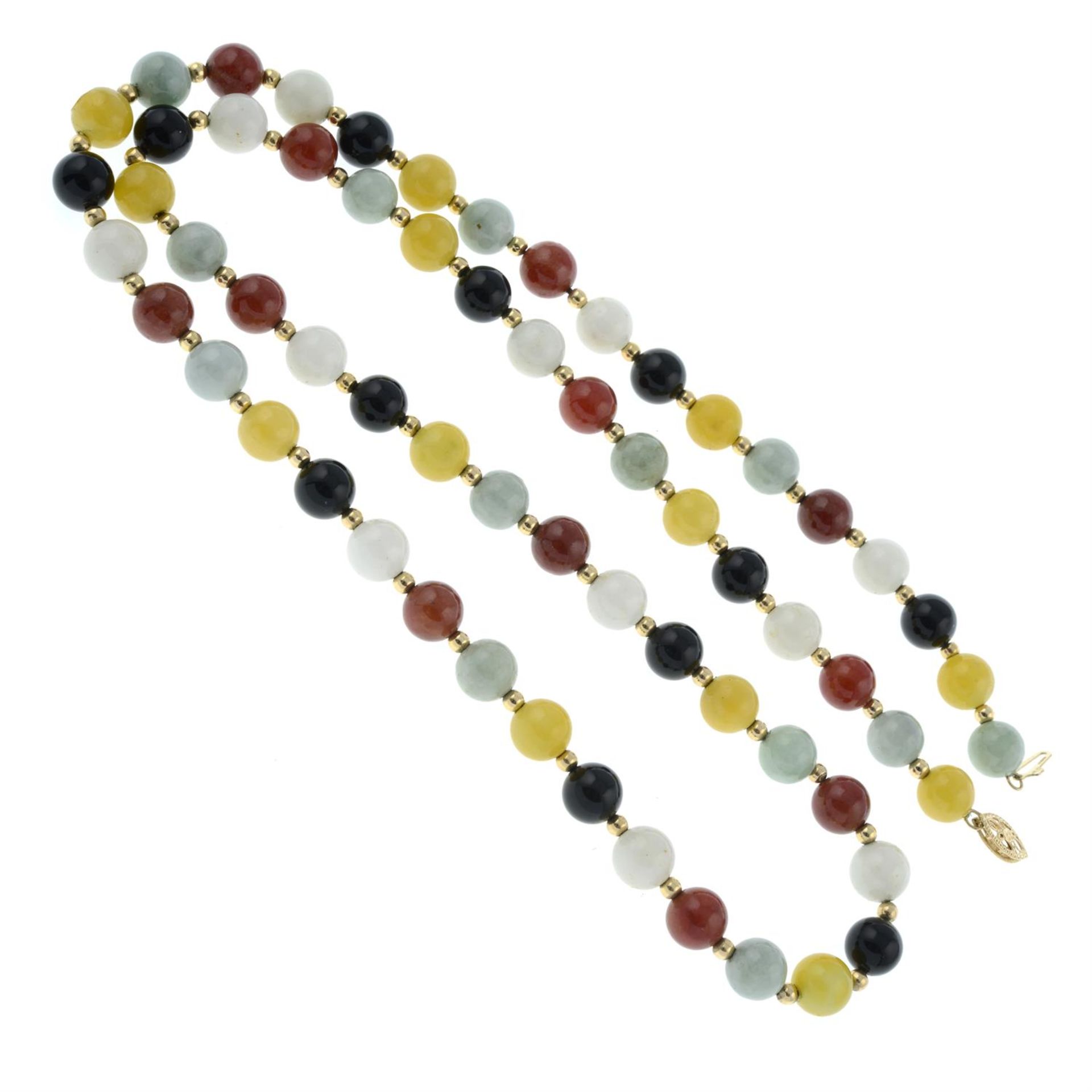 A multi-gem bead necklace, with 14ct gold clasp and spacers. - Bild 2 aus 2