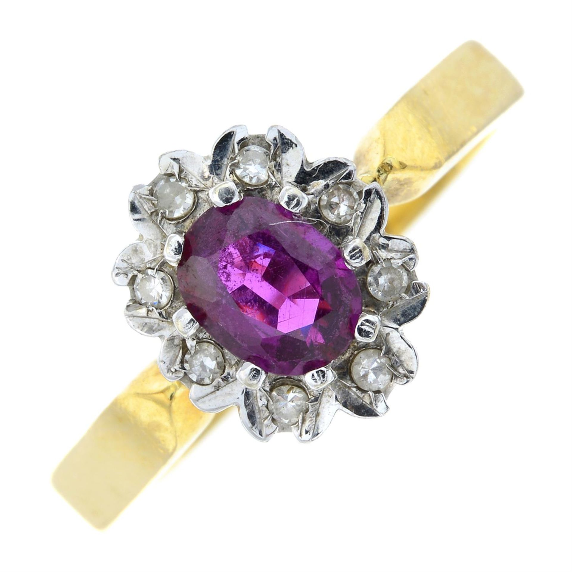A 18ct gold ruby and single-cut diamond cluster ring.