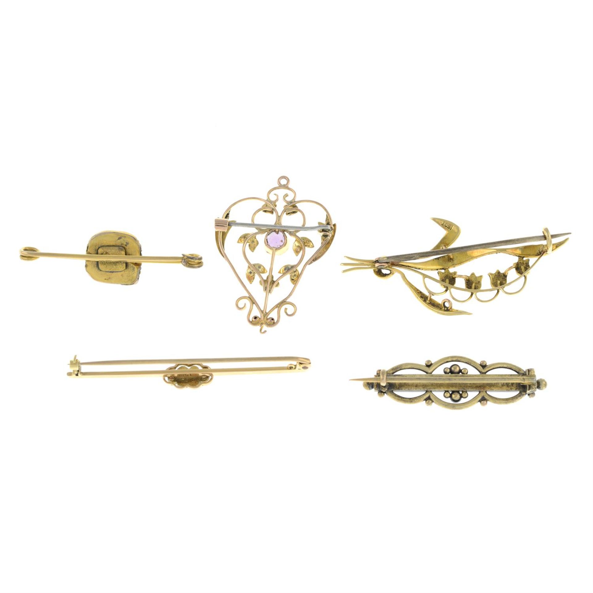 Five late 19th century and later gem-set brooches. - Image 2 of 2