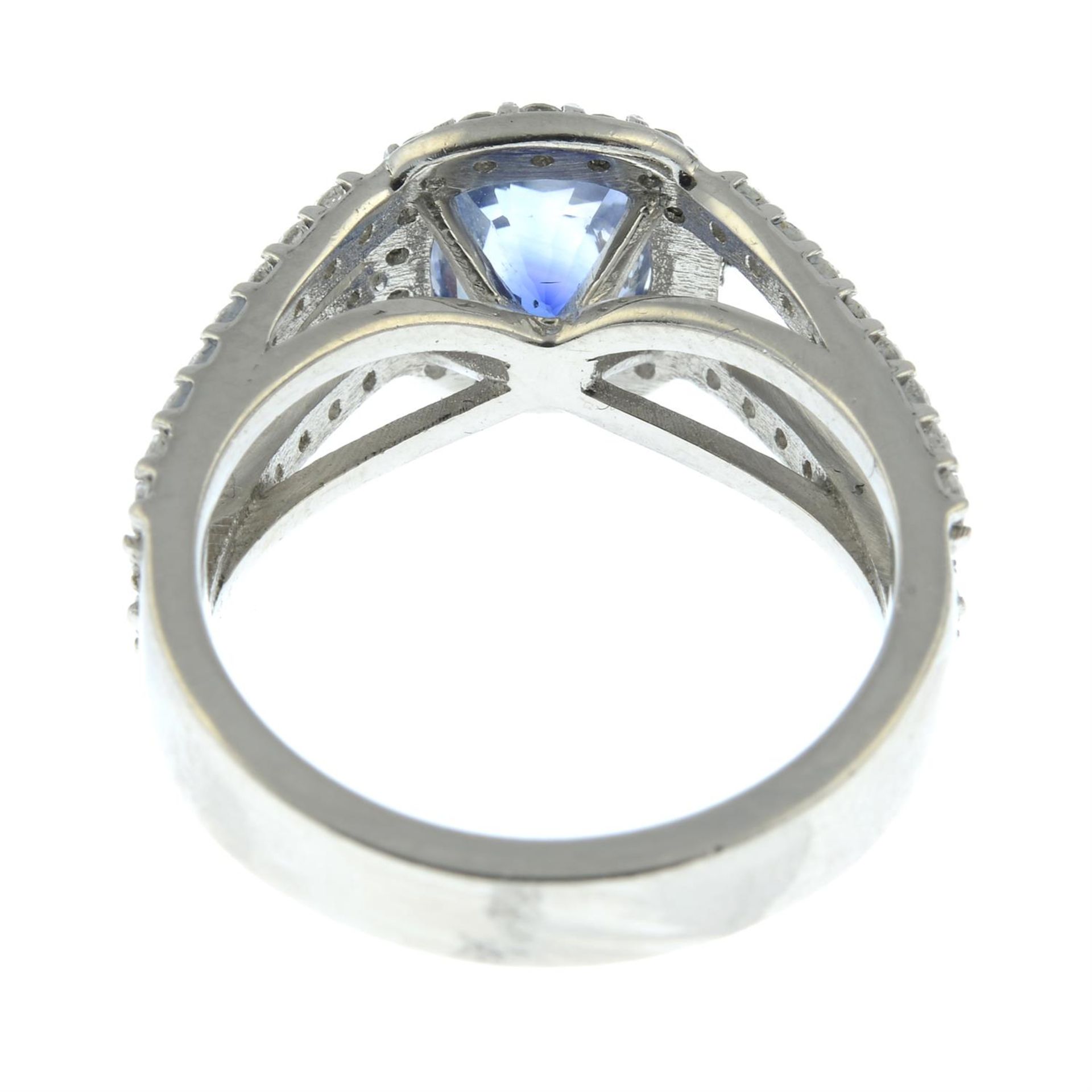 A platinum sapphire and brilliant-cut diamond floral accent dress ring. - Image 3 of 6