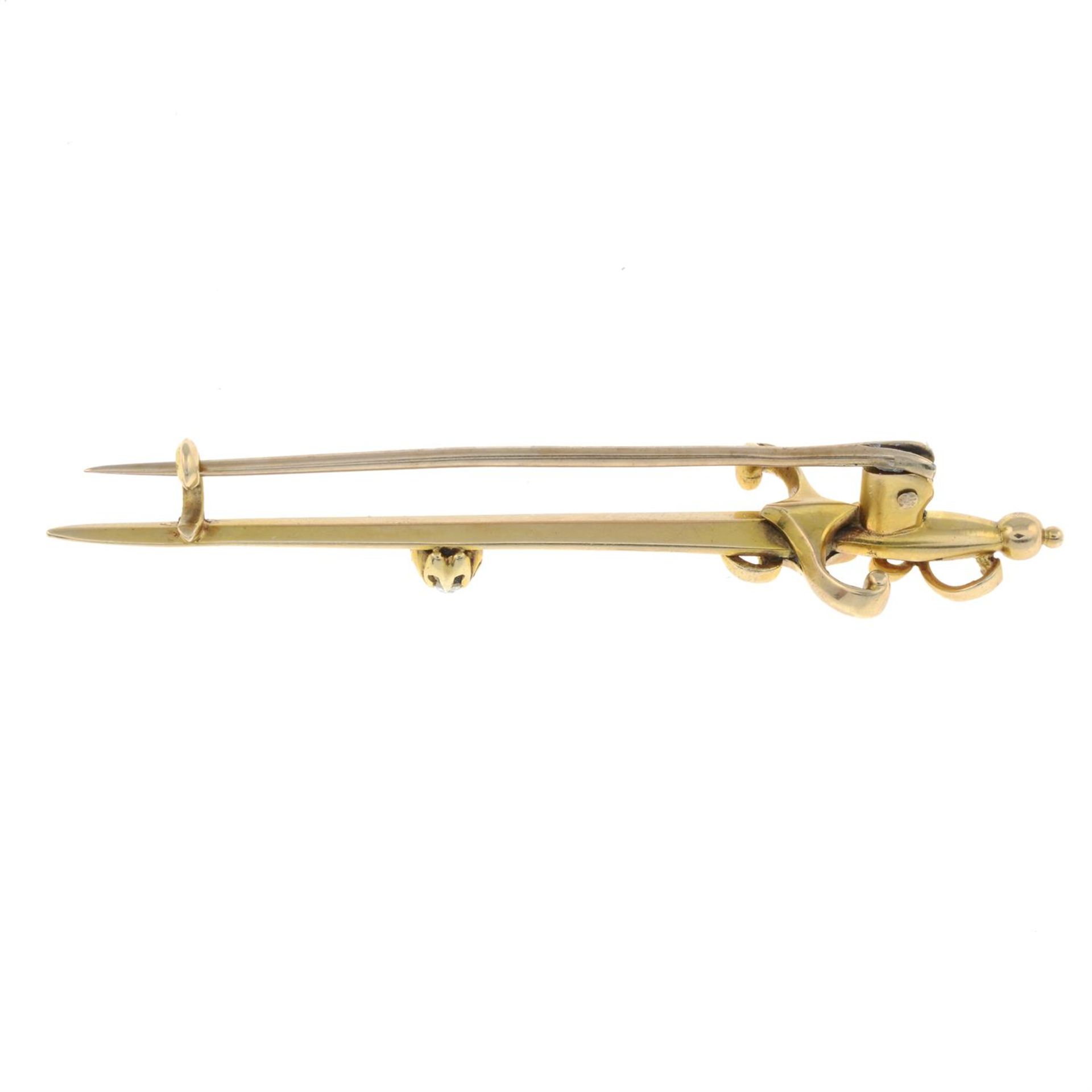 A late 19th century gold old-cut diamond sword brooch. - Image 2 of 2