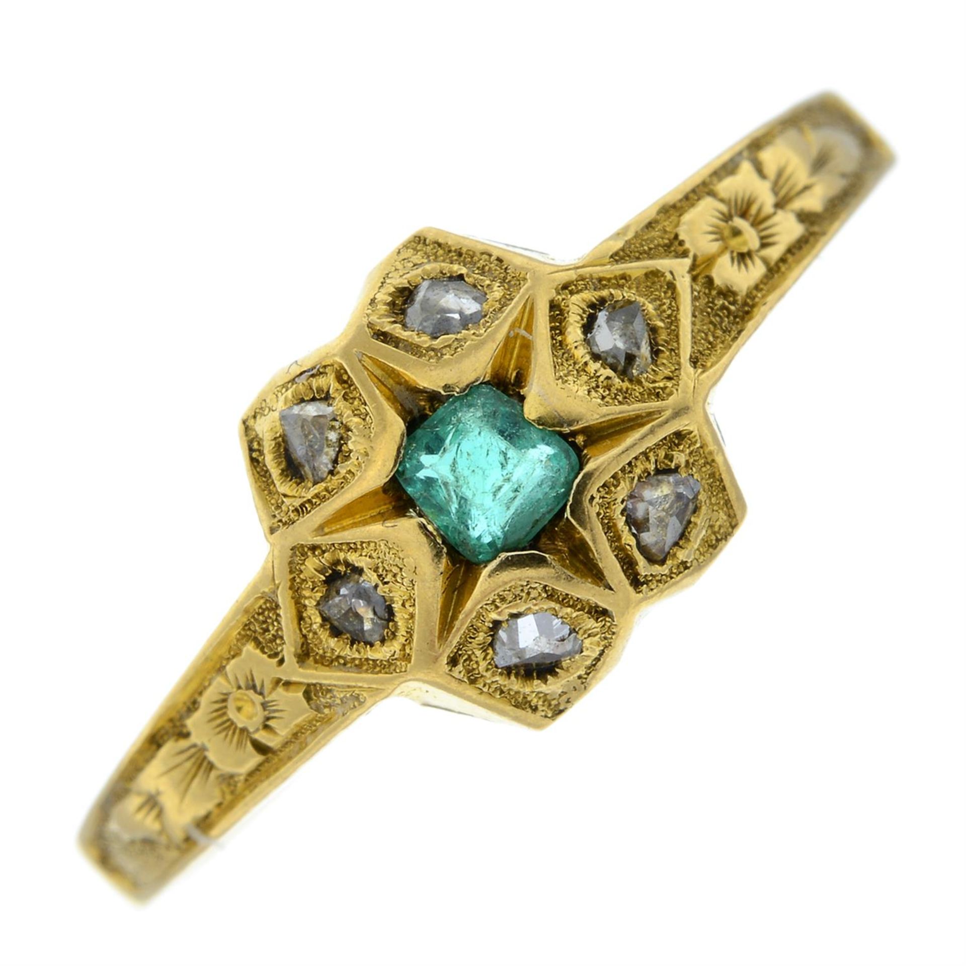A late 19th century emerald and rose-cut diamond ring.