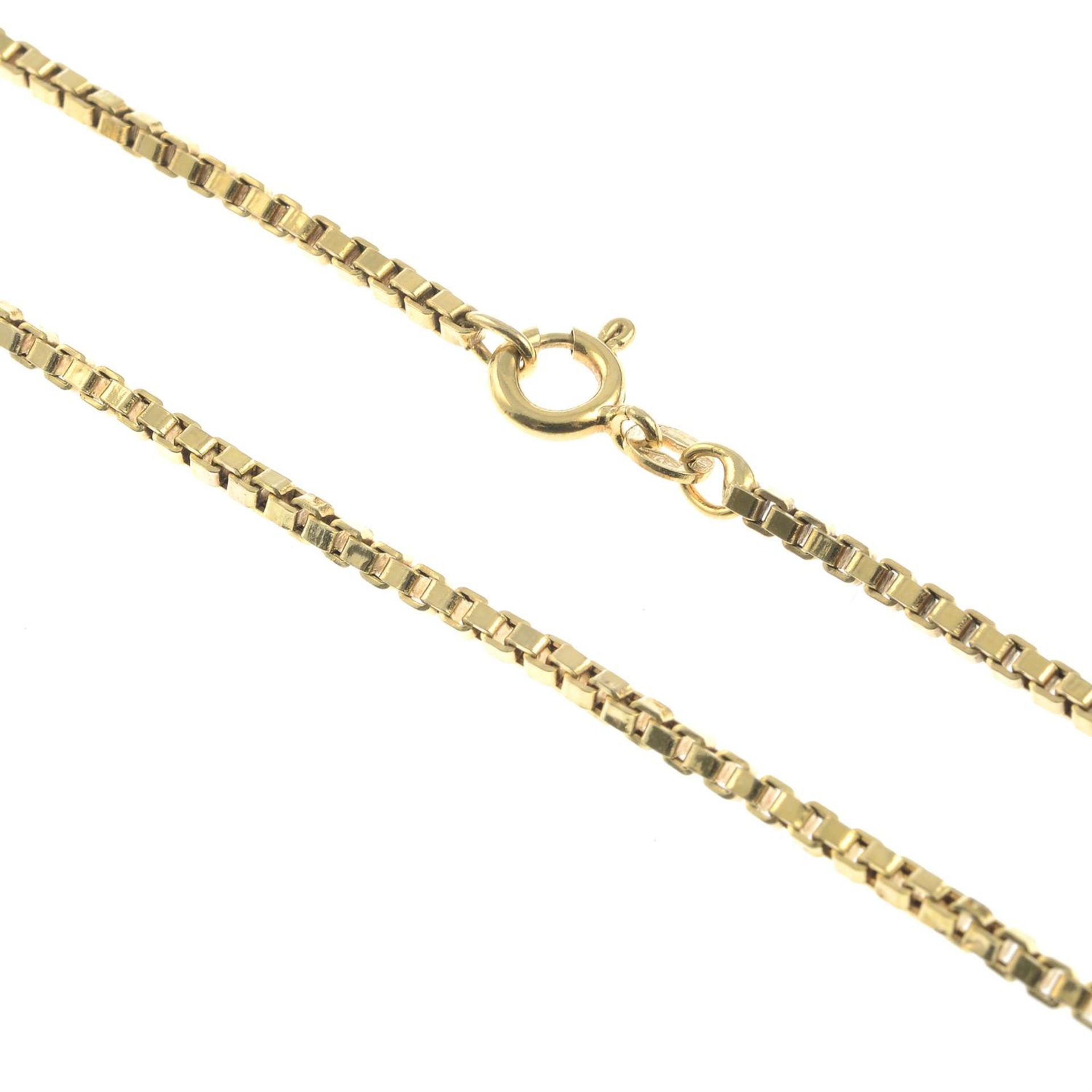 A 9ct gold square-shape link necklace. - Image 2 of 2