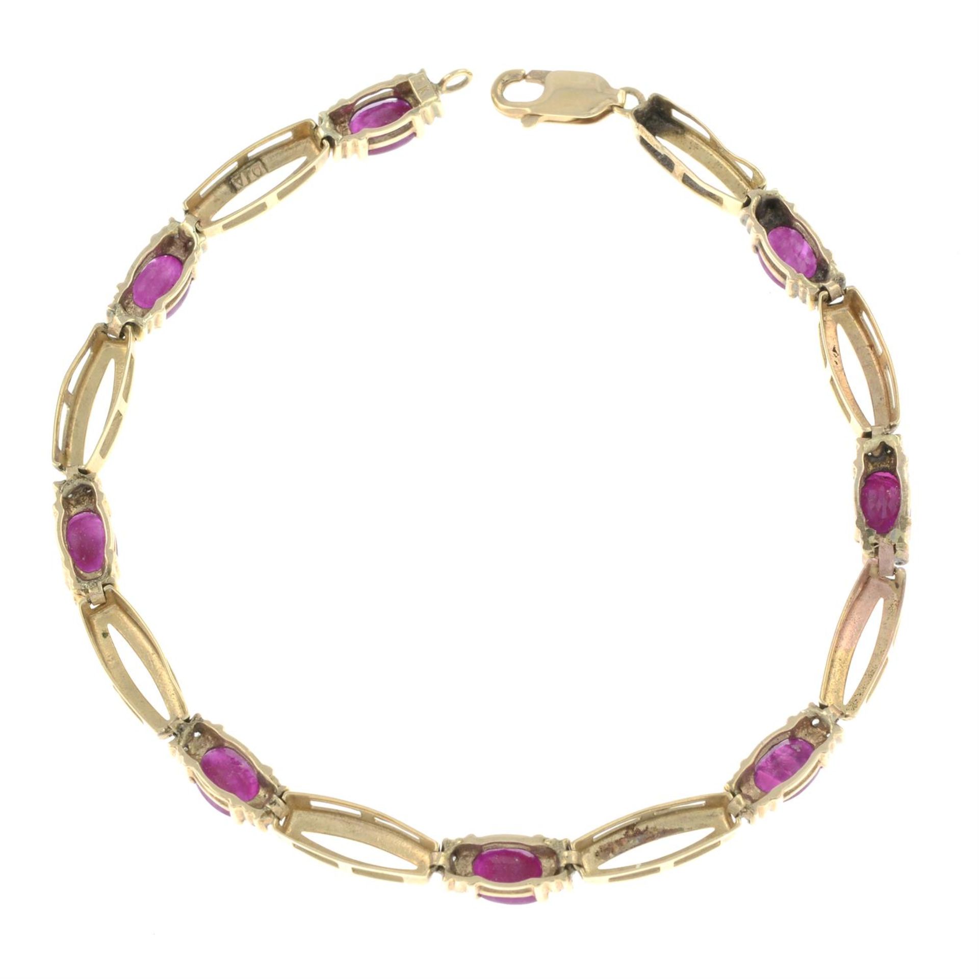 A 9ct gold ruby and diamond bracelet. - Image 2 of 2