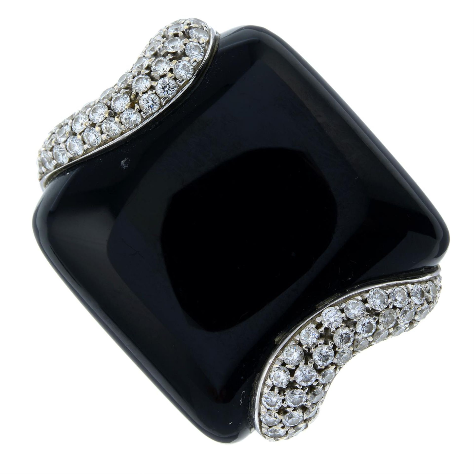 An onyx and brilliant-cut diamond dress ring, by Gavello.