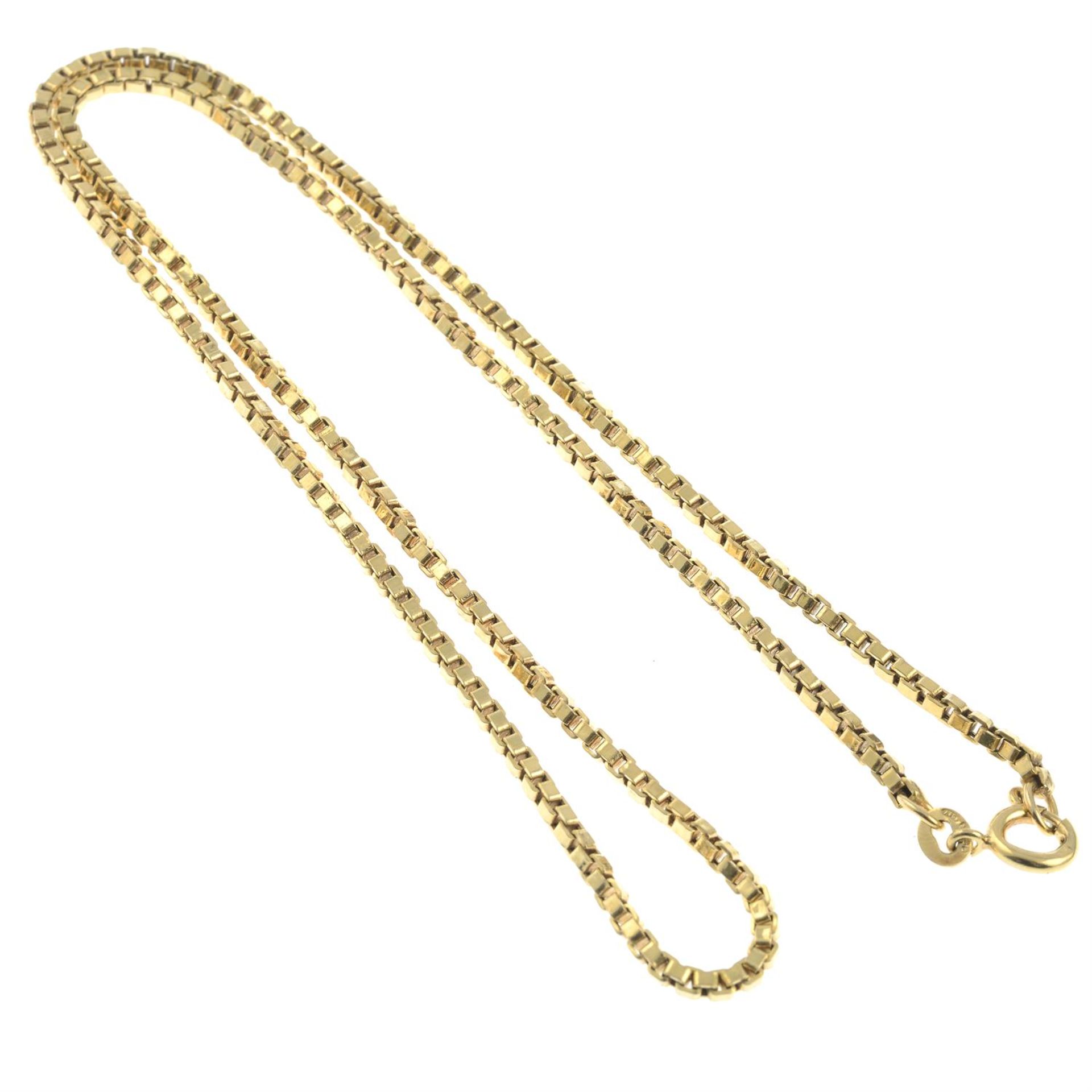 A 9ct gold square-shape link necklace.