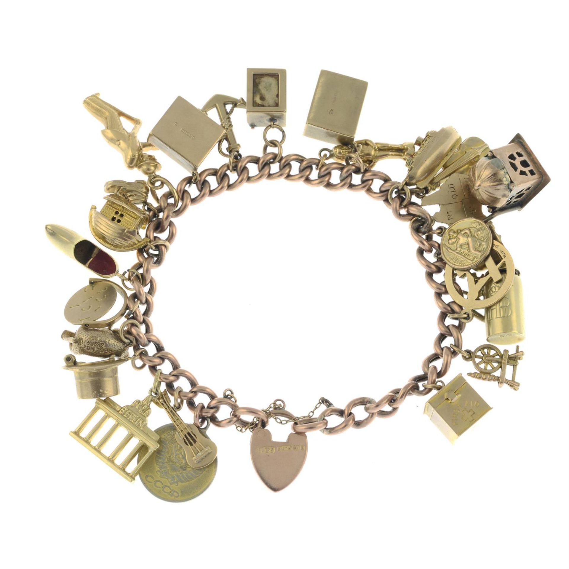 A 9ct gold charm bracelet, suspending twenty-five assorted charms, to include a 'Noah's Ark', - Bild 2 aus 2