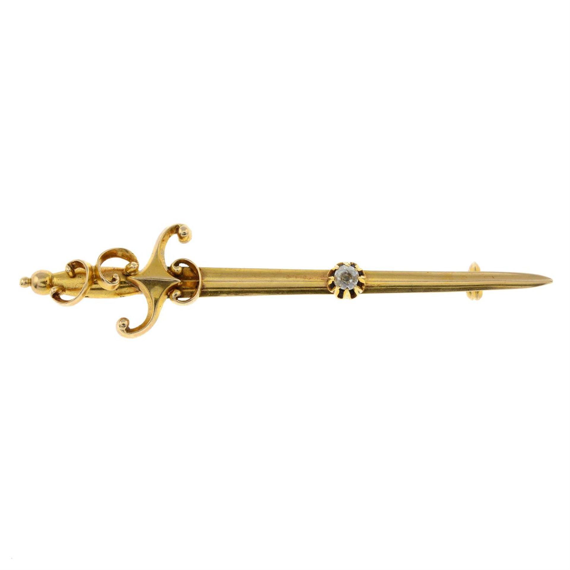 A late 19th century gold old-cut diamond sword brooch.