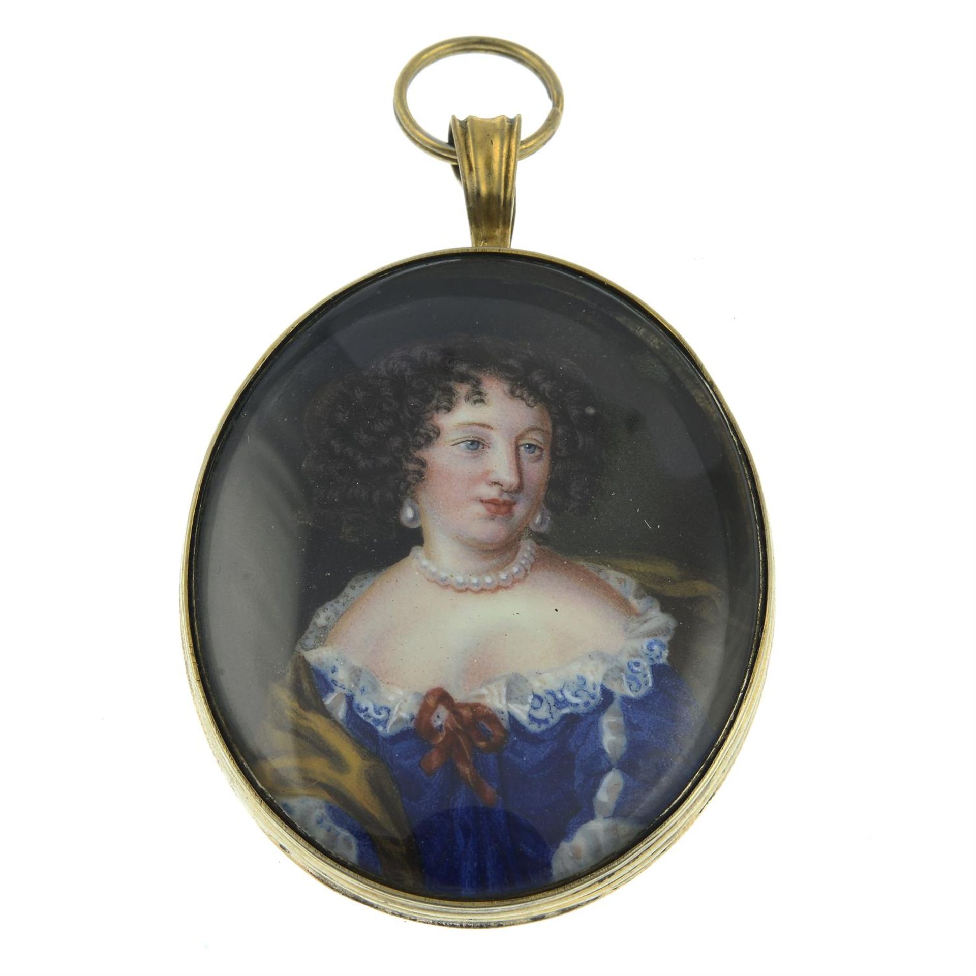 A 19th century portrait miniature pendant, depicting a lady in blue dress. - Image 2 of 4