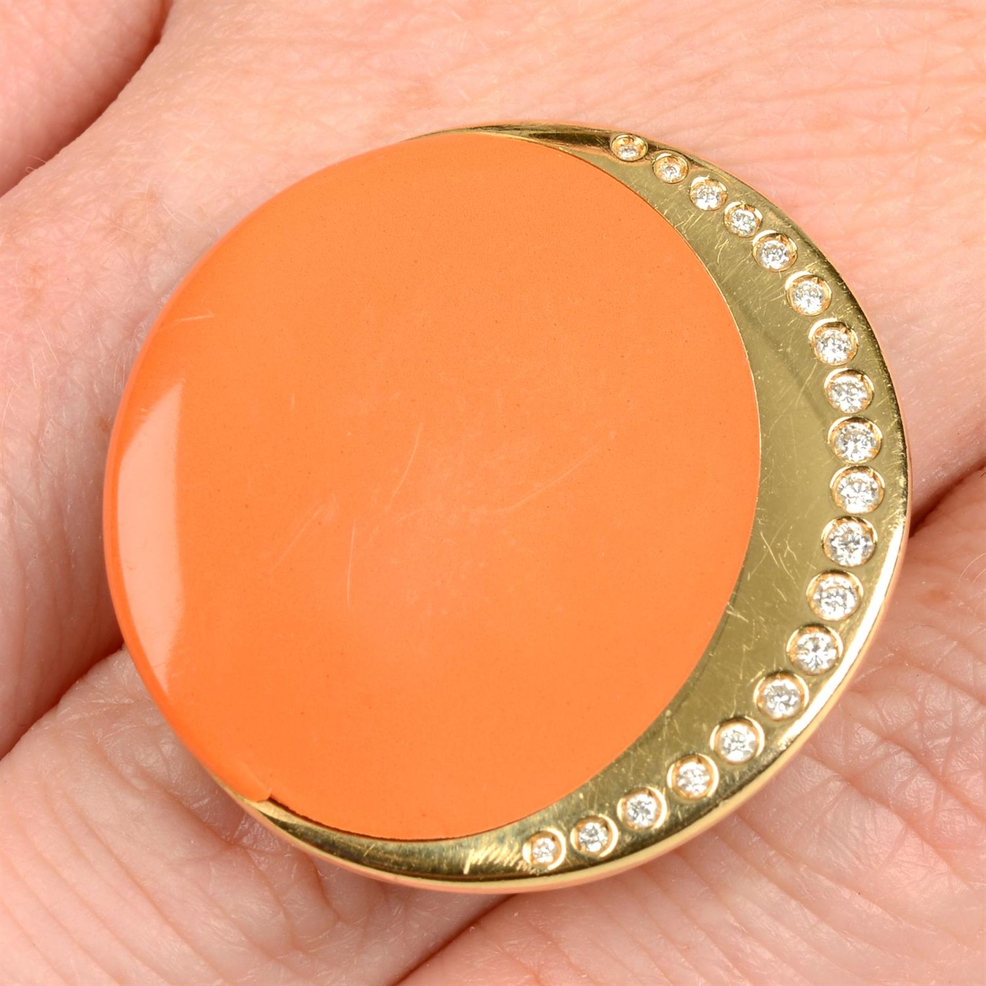 An orange enamel and brilliant-cut diamond ring, by Gavello.