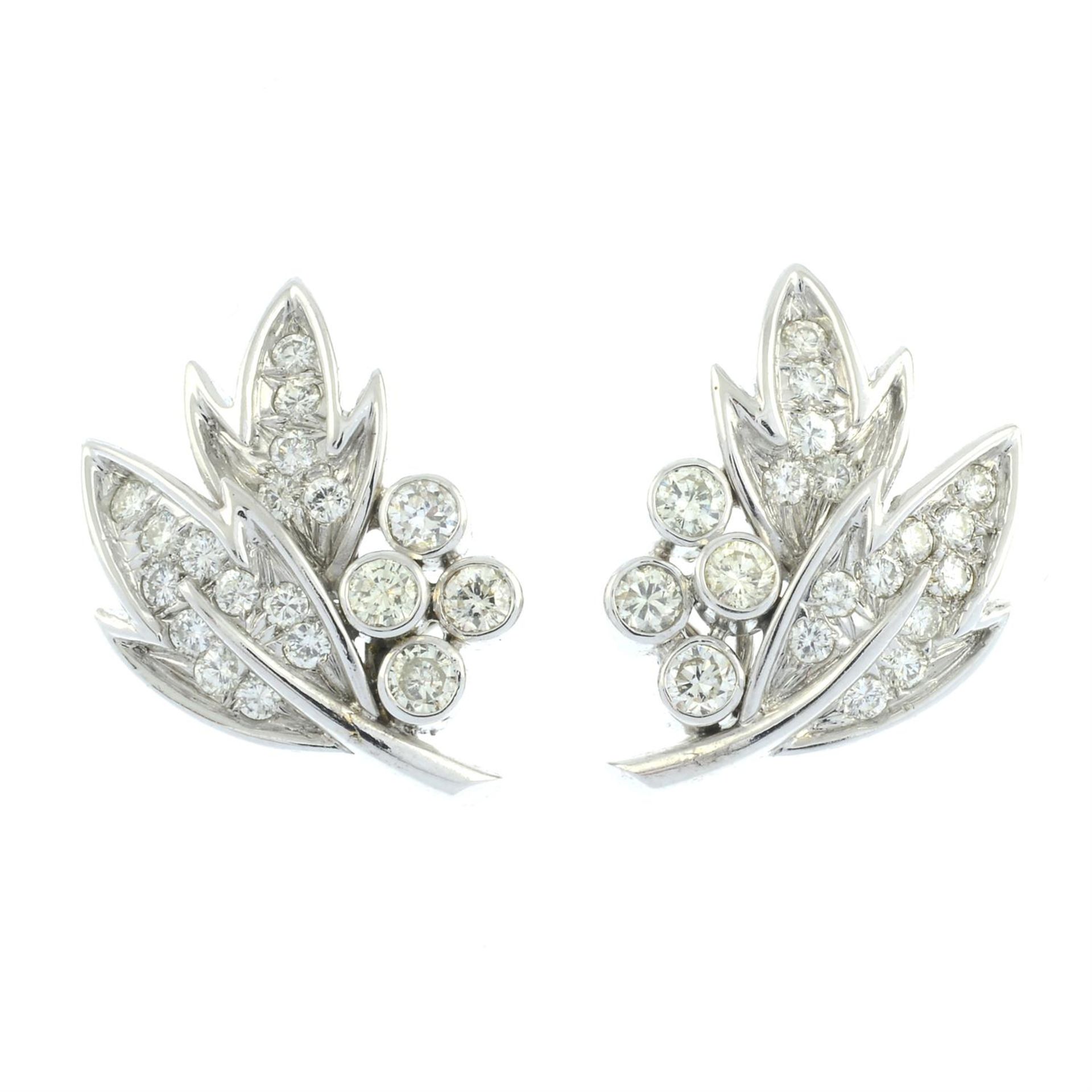 A pair of diamond foliate earrings. - Image 2 of 3