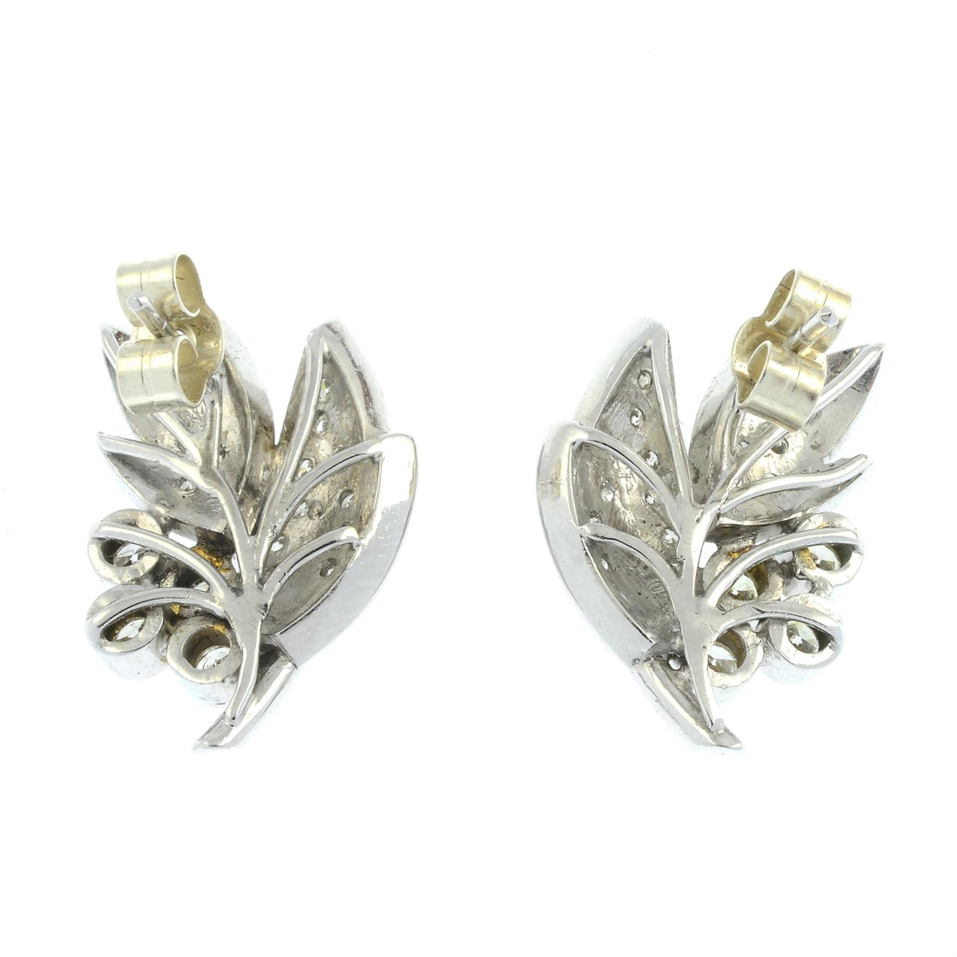 A pair of diamond foliate earrings. - Image 3 of 3