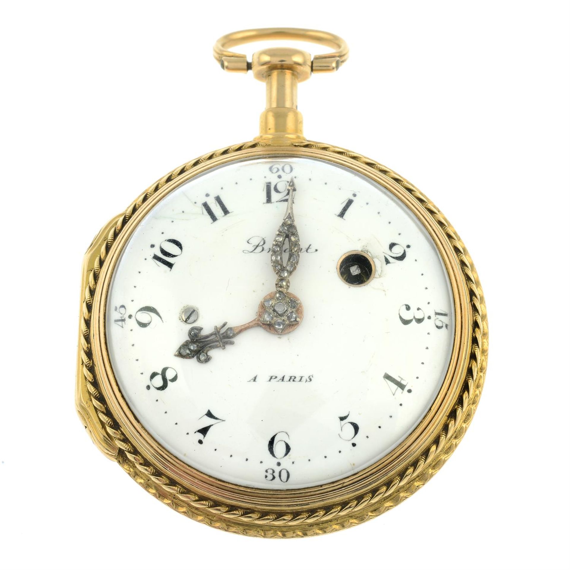 A late 18th century tri-colour 18ct gold pocket watch, with rose-cut diamond hands, - Bild 2 aus 4