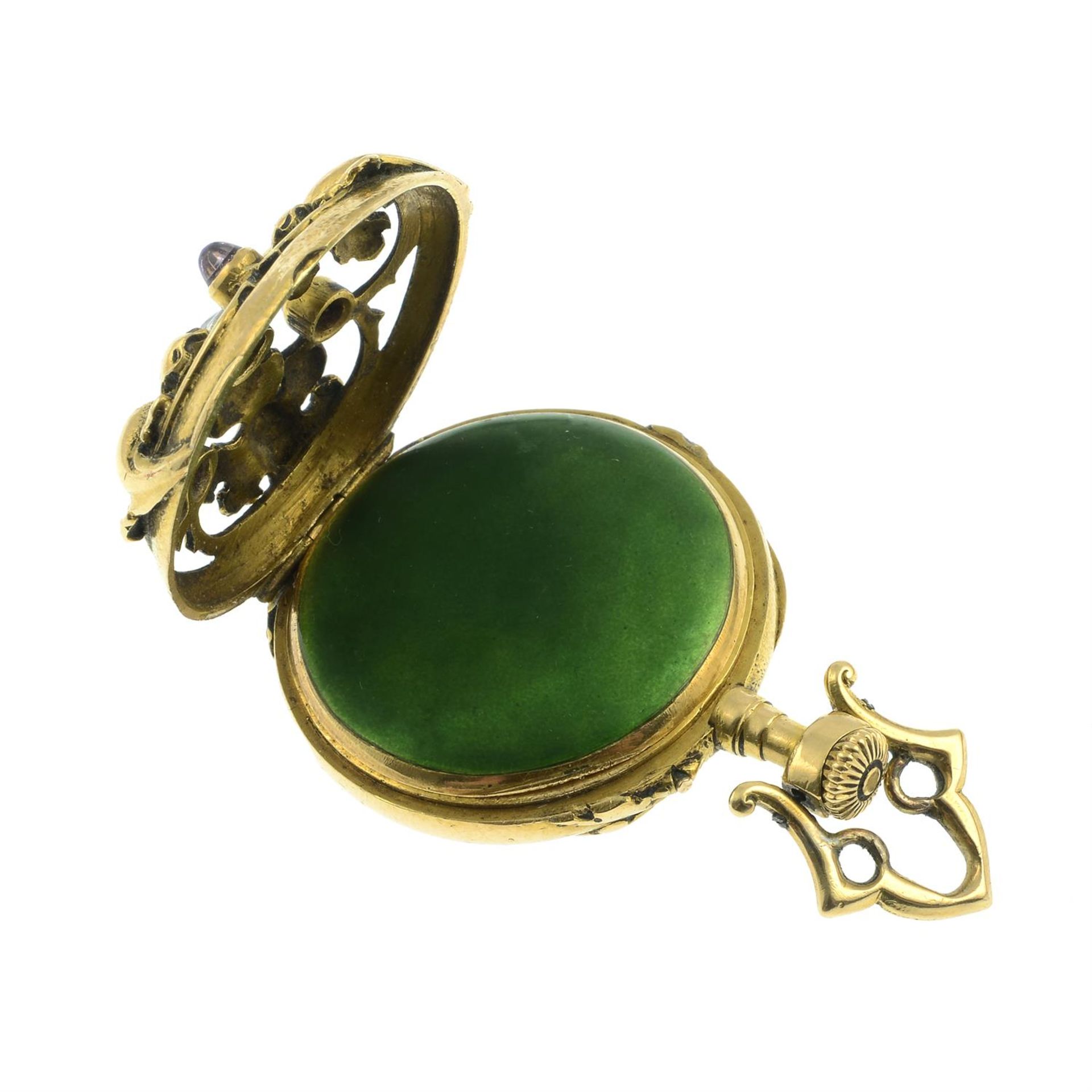 A lady's early 20th century Art Nouveau 18ct gold, old-cut diamond, amethyst cabochon and green - Bild 4 aus 5