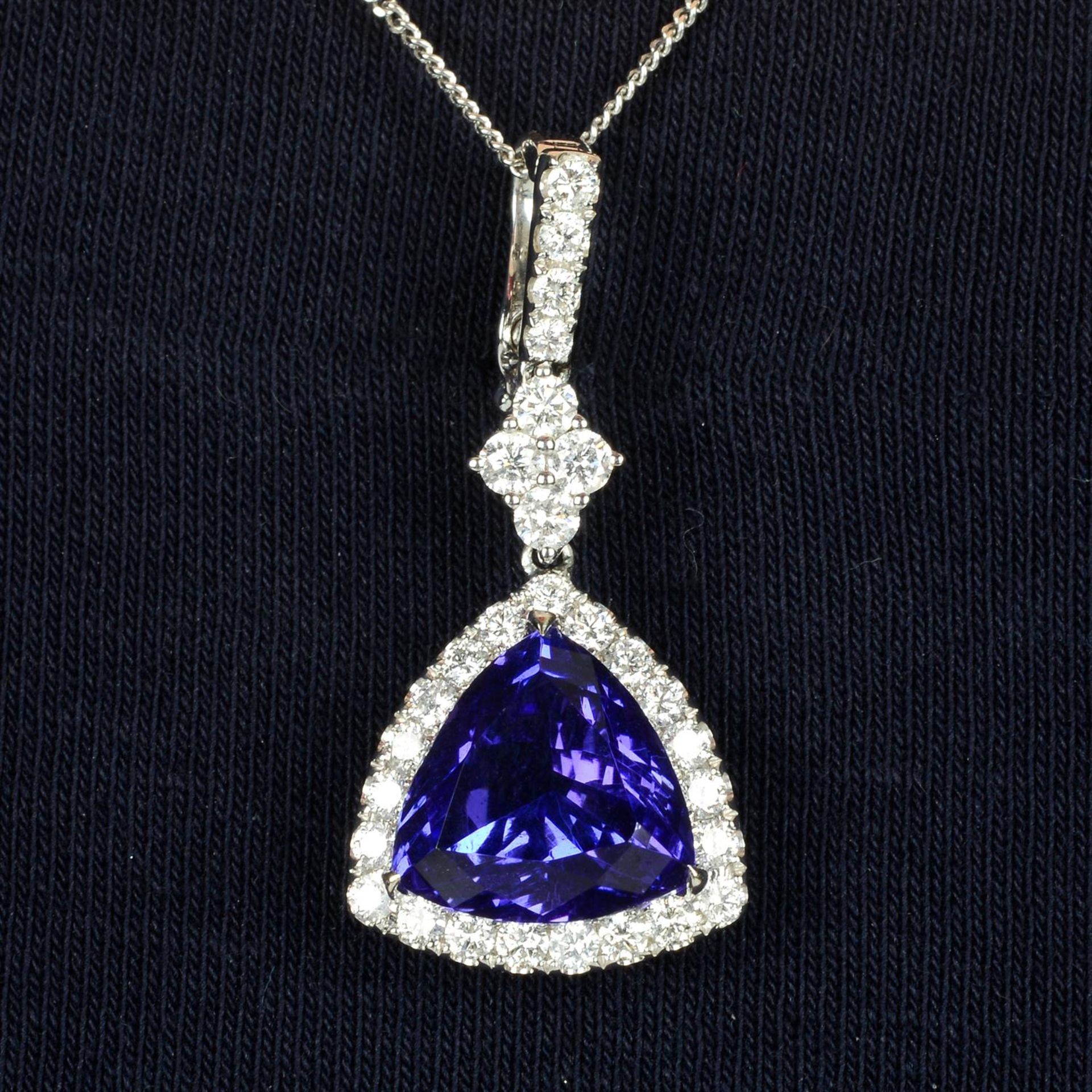A tanzanite and brilliant-cut diamond pendant.
