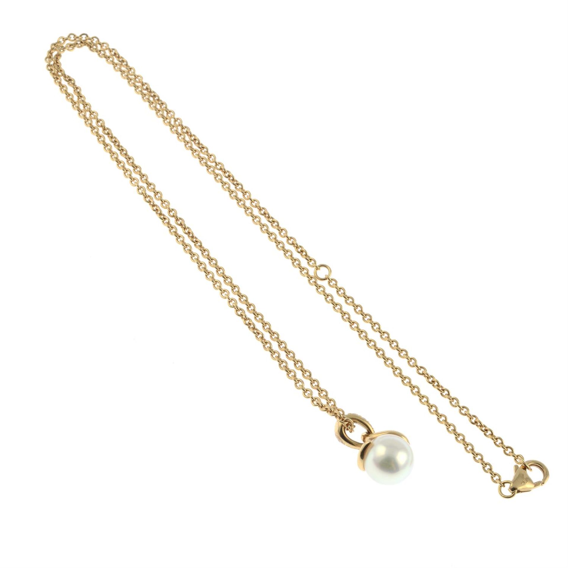 An 18ct gold Akoya cultured pearl and pavé-set diamond 'Twist' pendant, with chain, by Mikimoto. - Image 4 of 5