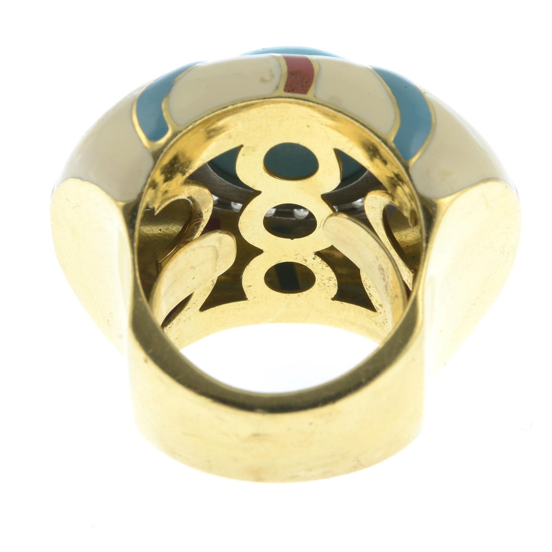 A turquoise, brilliant-cut diamond and enamel cocktail ring. - Image 4 of 6