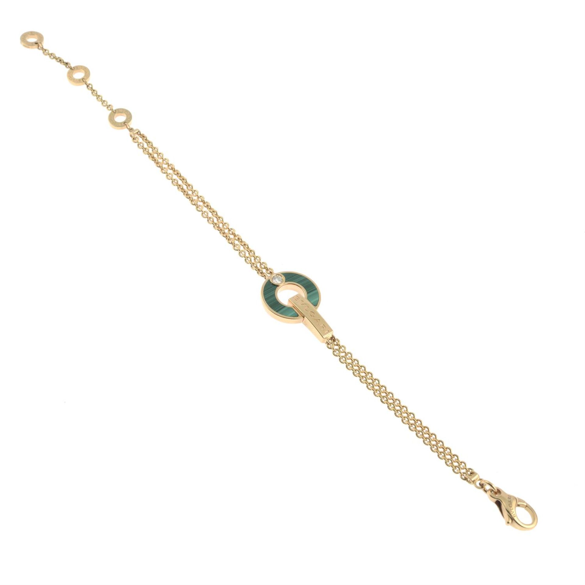 An 18ct gold brilliant-cut diamond and malachite 'Bulgari Bulgari' bracelet, by Bulgari. - Image 2 of 3