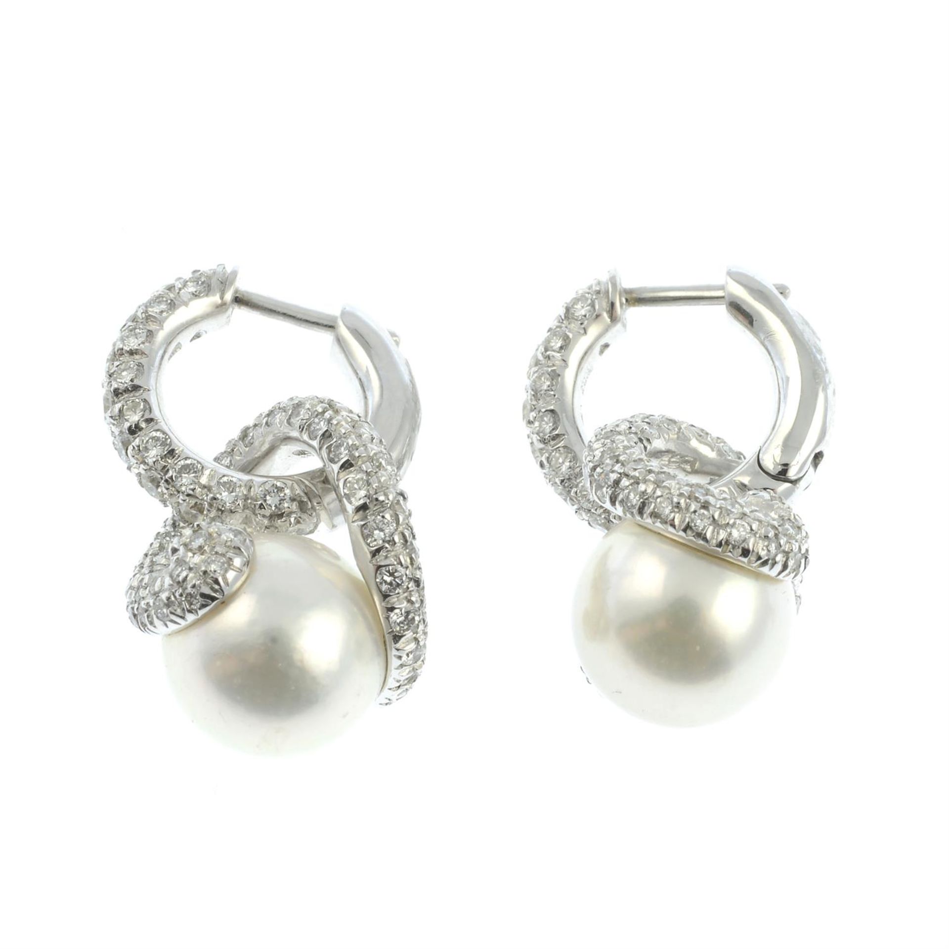 A pair of cultured pearl and pavé-set diamond drop earrings, by Mikimoto. - Image 3 of 3