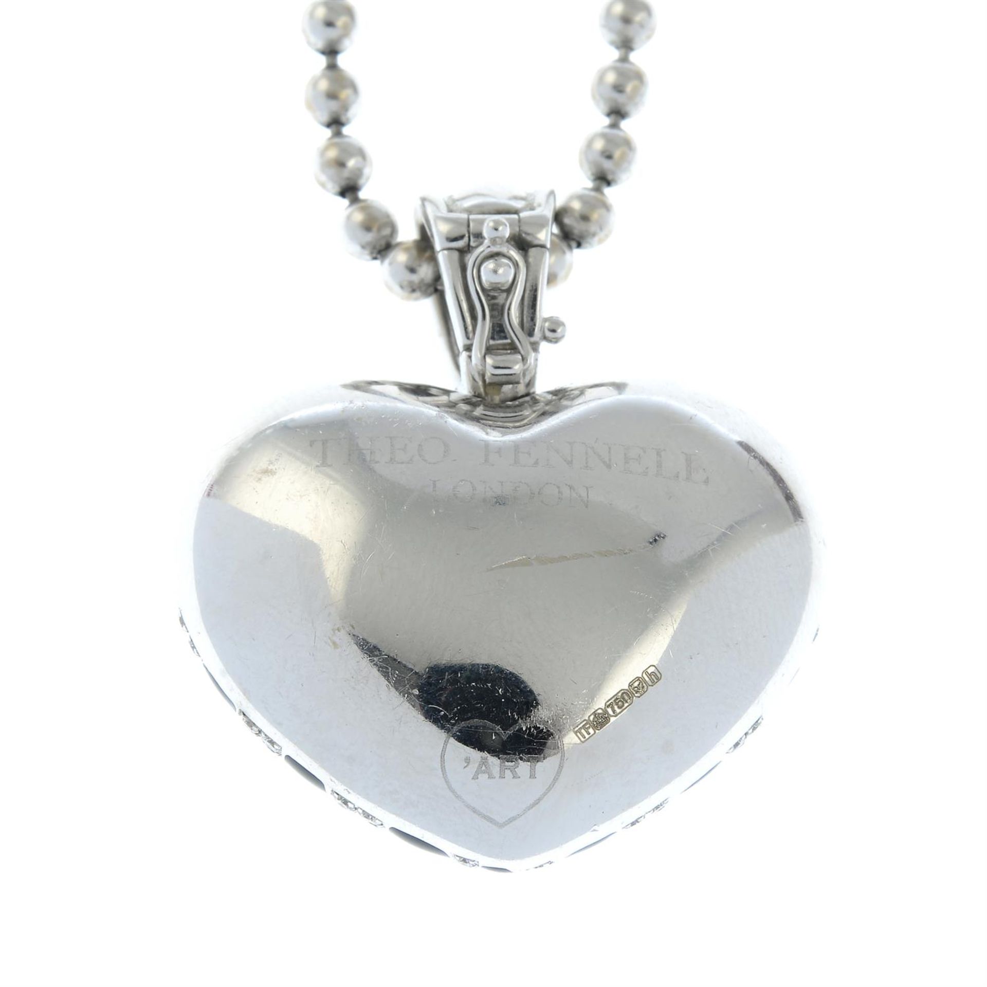 An 18ct gold pavé-set diamond and undulating black enamel striped heart pendant, with bead-link - Image 3 of 5