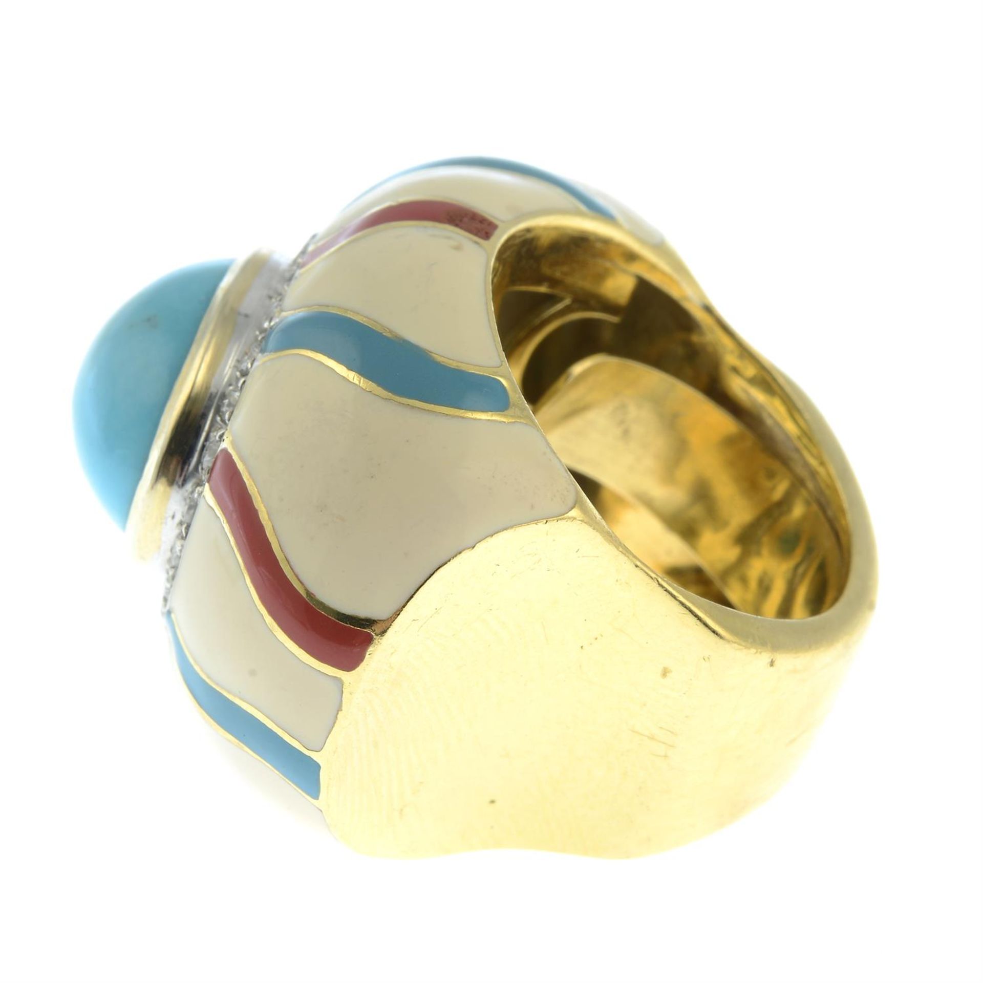 A turquoise, brilliant-cut diamond and enamel cocktail ring. - Image 3 of 6