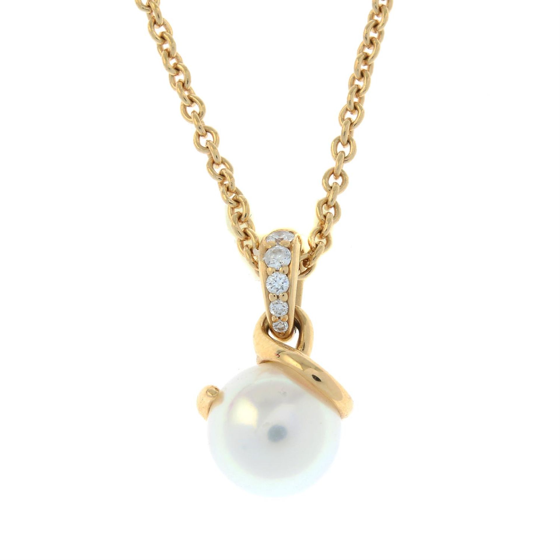 An 18ct gold Akoya cultured pearl and pavé-set diamond 'Twist' pendant, with chain, by Mikimoto. - Image 2 of 5