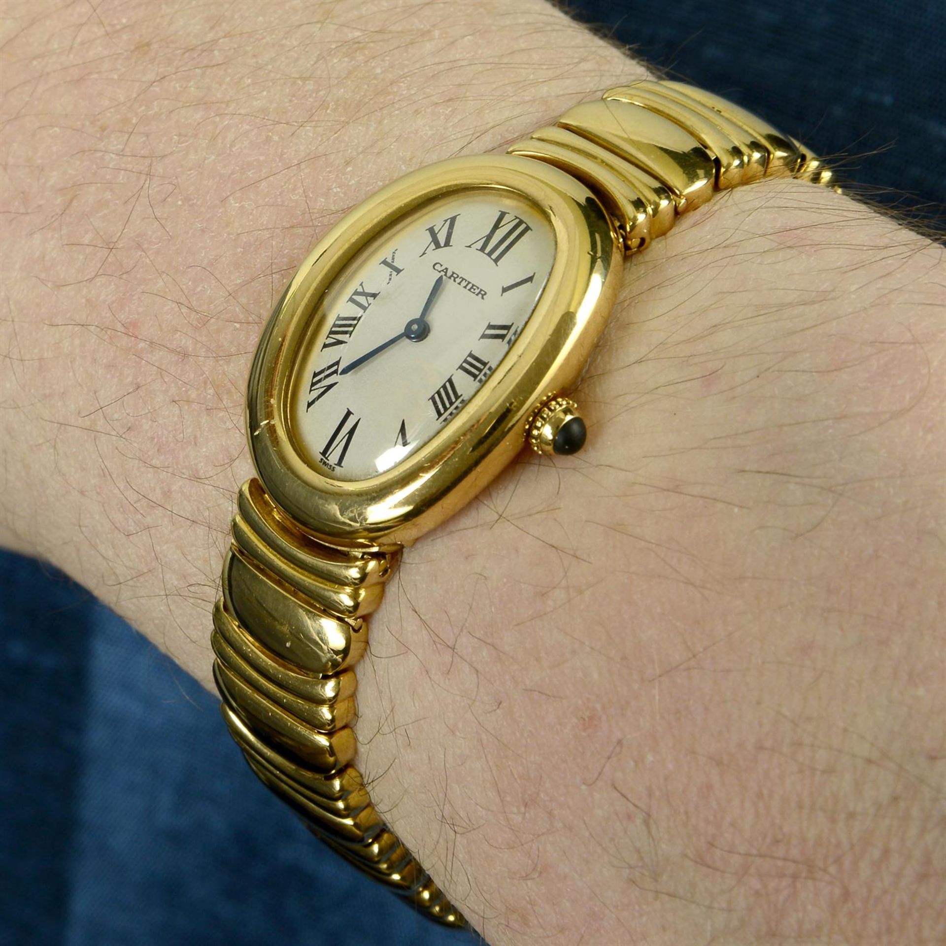CARTIER - an 18ct yellow gold Baignoire bracelet watch, 22mmx30mm. - Bild 6 aus 6