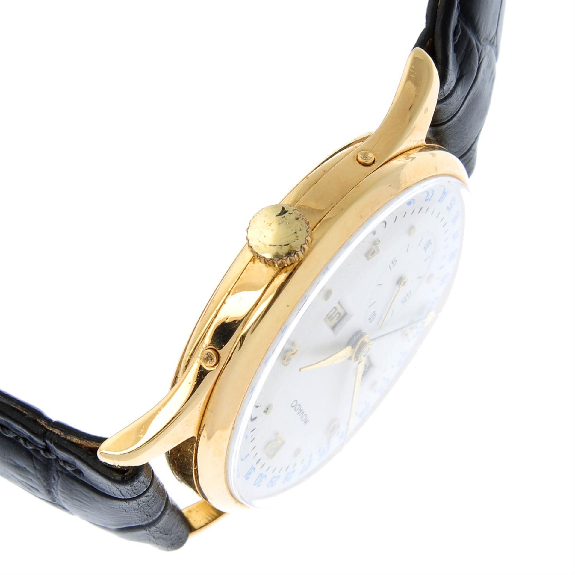 MOVADO - an 18ct yellow gold triple date wrist watch, 33mm. - Bild 3 aus 5