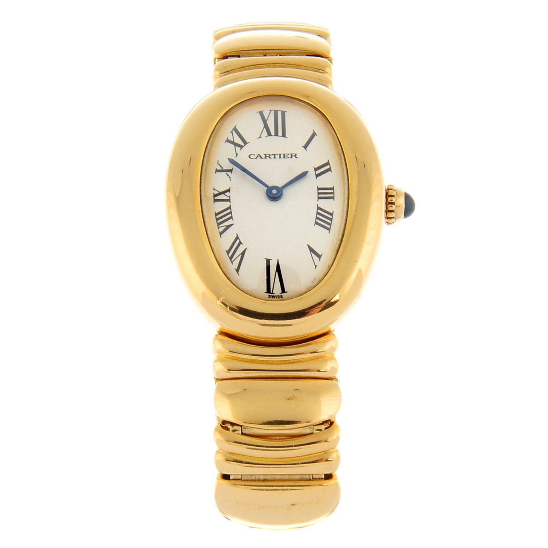 CARTIER - an 18ct yellow gold Baignoire bracelet watch, 22mmx30mm.