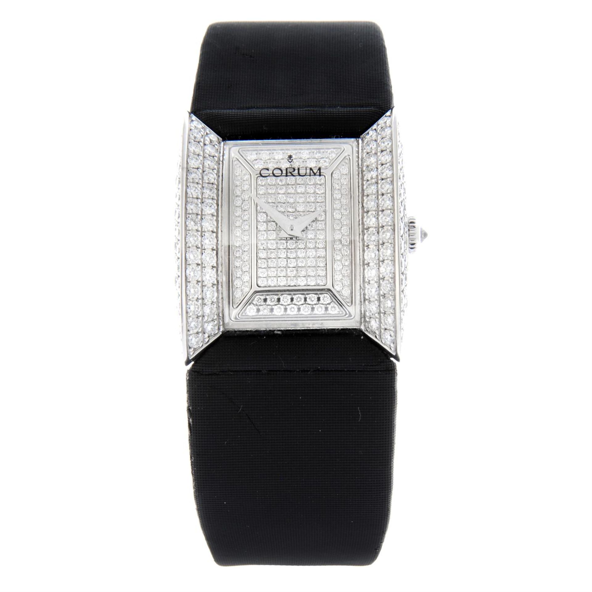 CORUM - a factory diamond set 18ct white gold Butterfly wrist watch, 23x20mm.