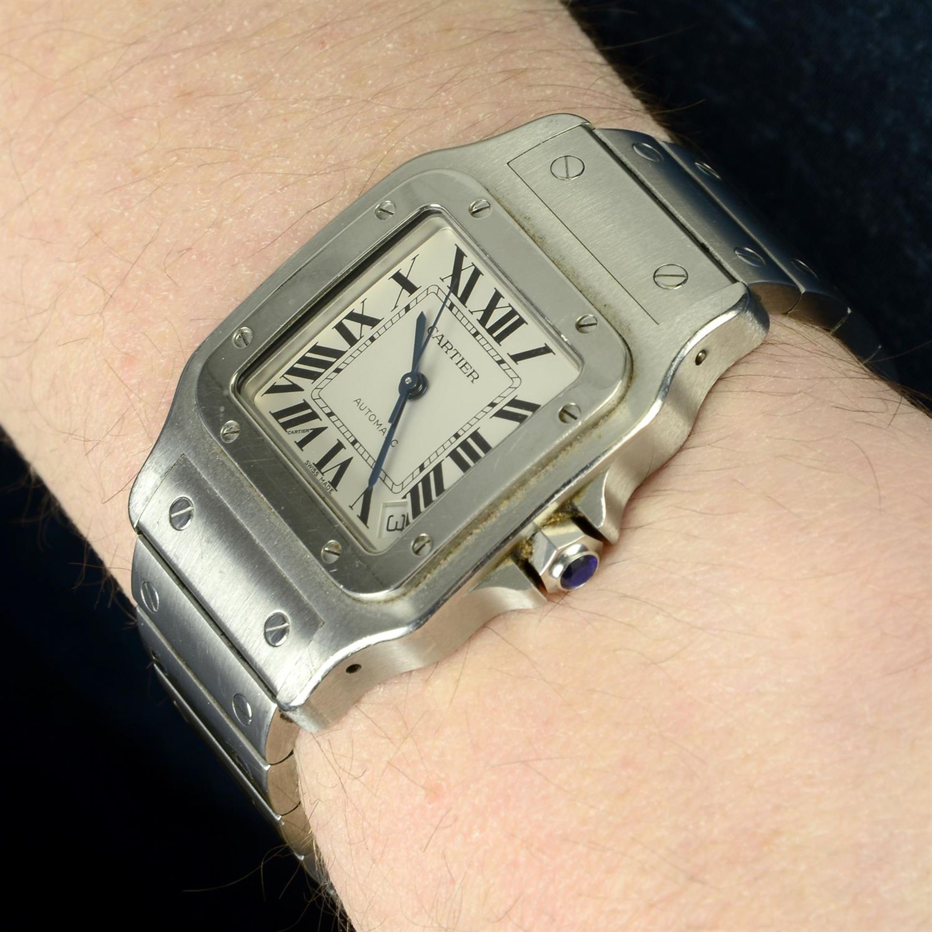 CARTIER - a stainless steel Santos bracelet watch, 32mm. - Bild 5 aus 5