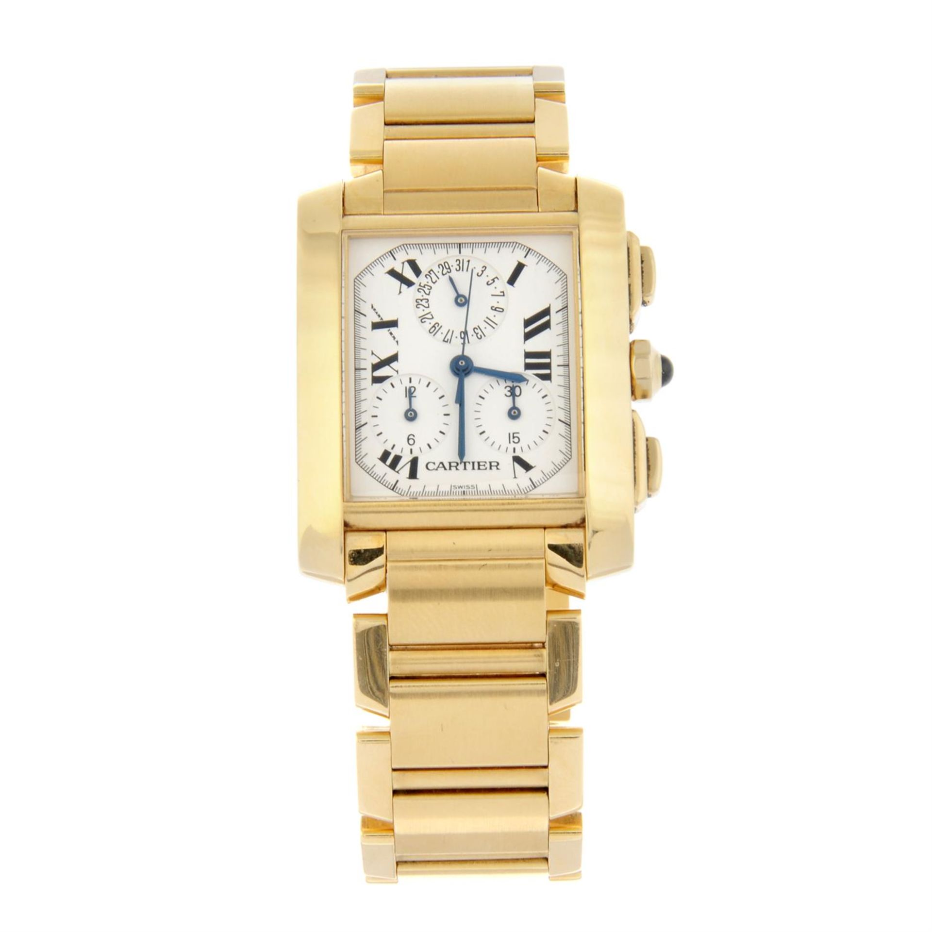 CARTIER - an 18ct yellow gold Tank Francaise chronograph bracelet watch, 28mm.