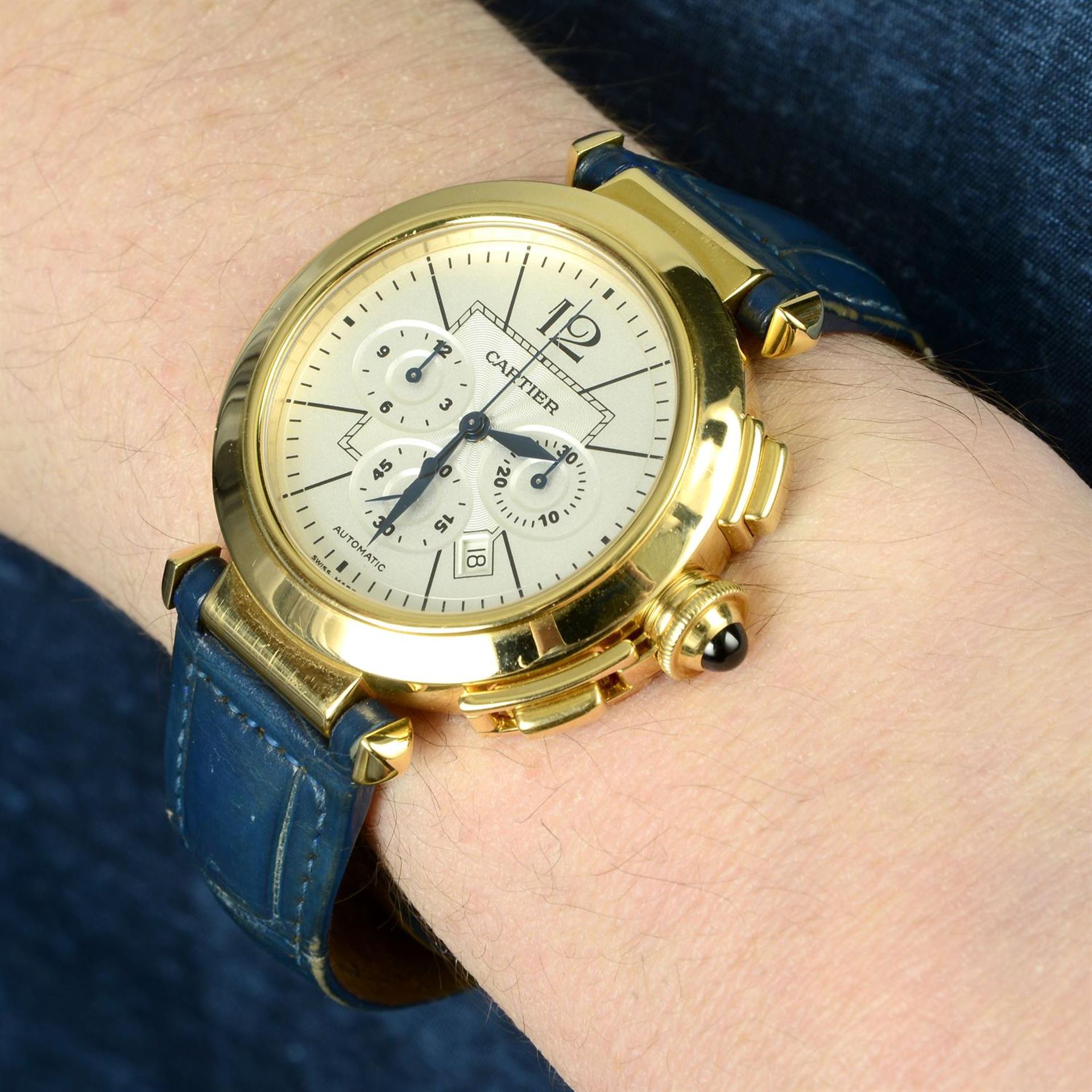 CARTIER - an 18ct yellow gold Pasha chronograph wrist watch, 42mm. - Image 6 of 6