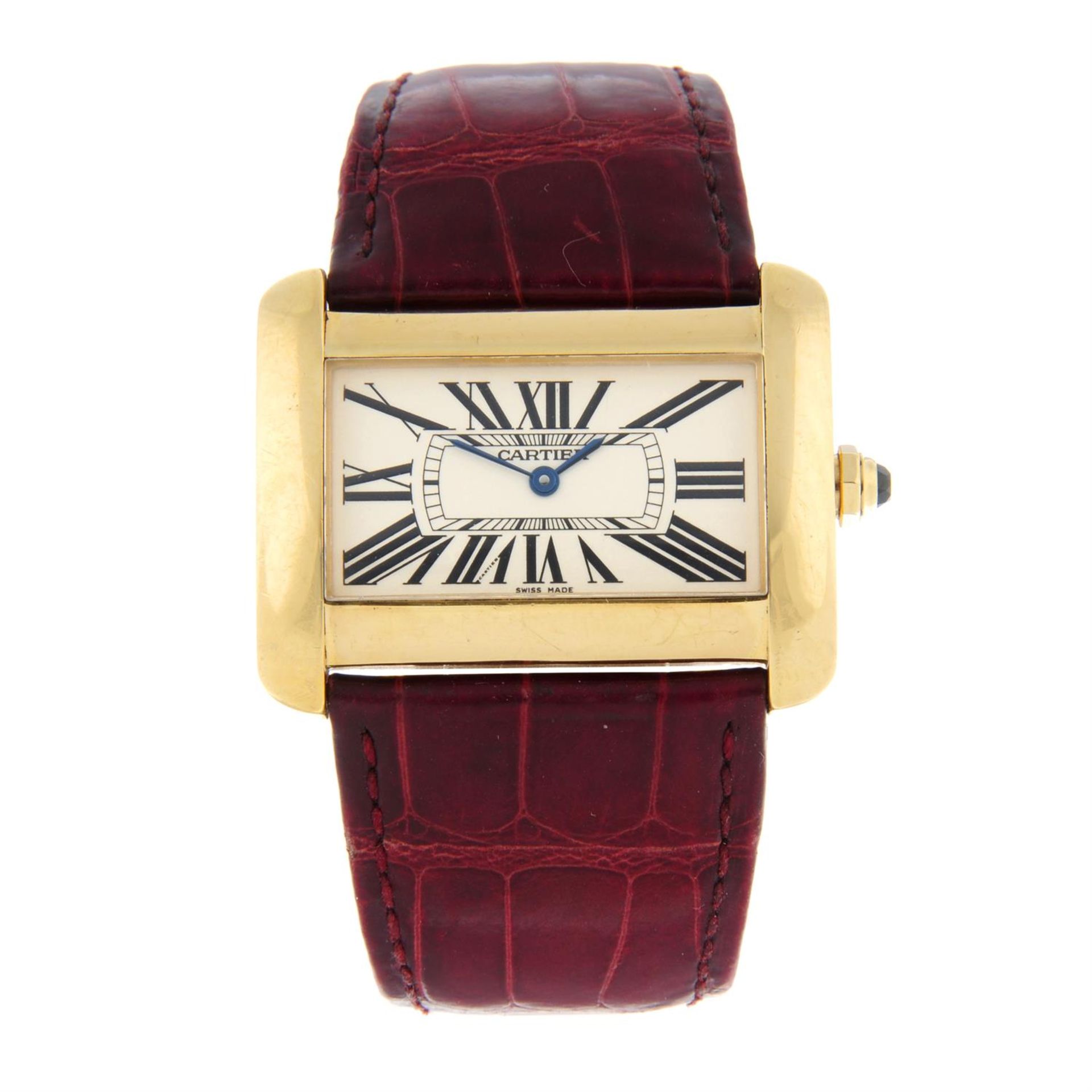 CARTIER - an 18ct yellow gold Tank Divan wrist watch, 38x24mm.