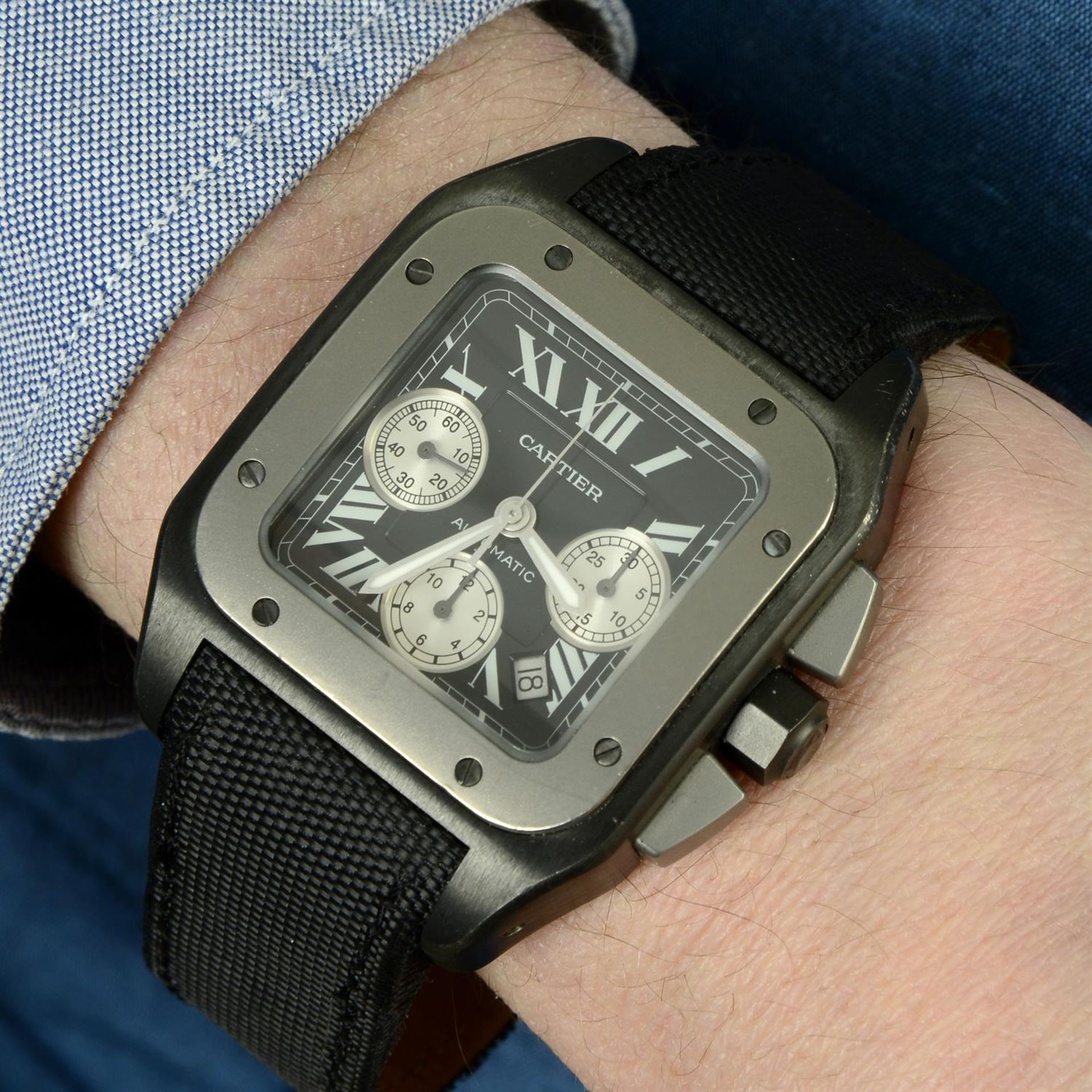 CARTIER - a titanium Santos 100XL chronograph wrist watch, 41x41mm. - Image 5 of 5