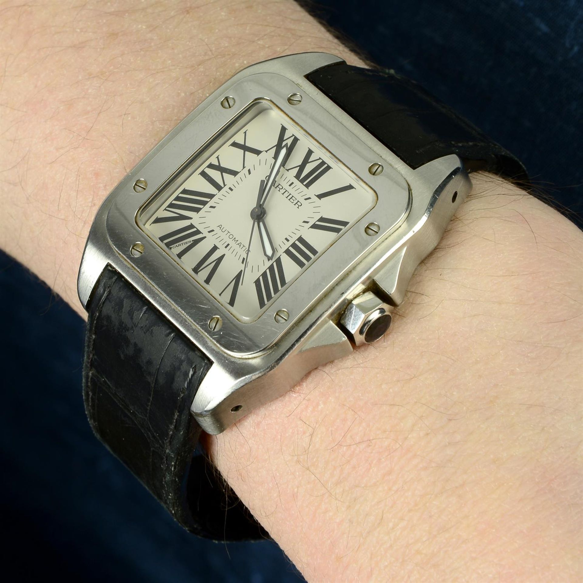 CARTIER - a stainless steel Santos 100 XL wrist watch, 38mm. - Image 6 of 6