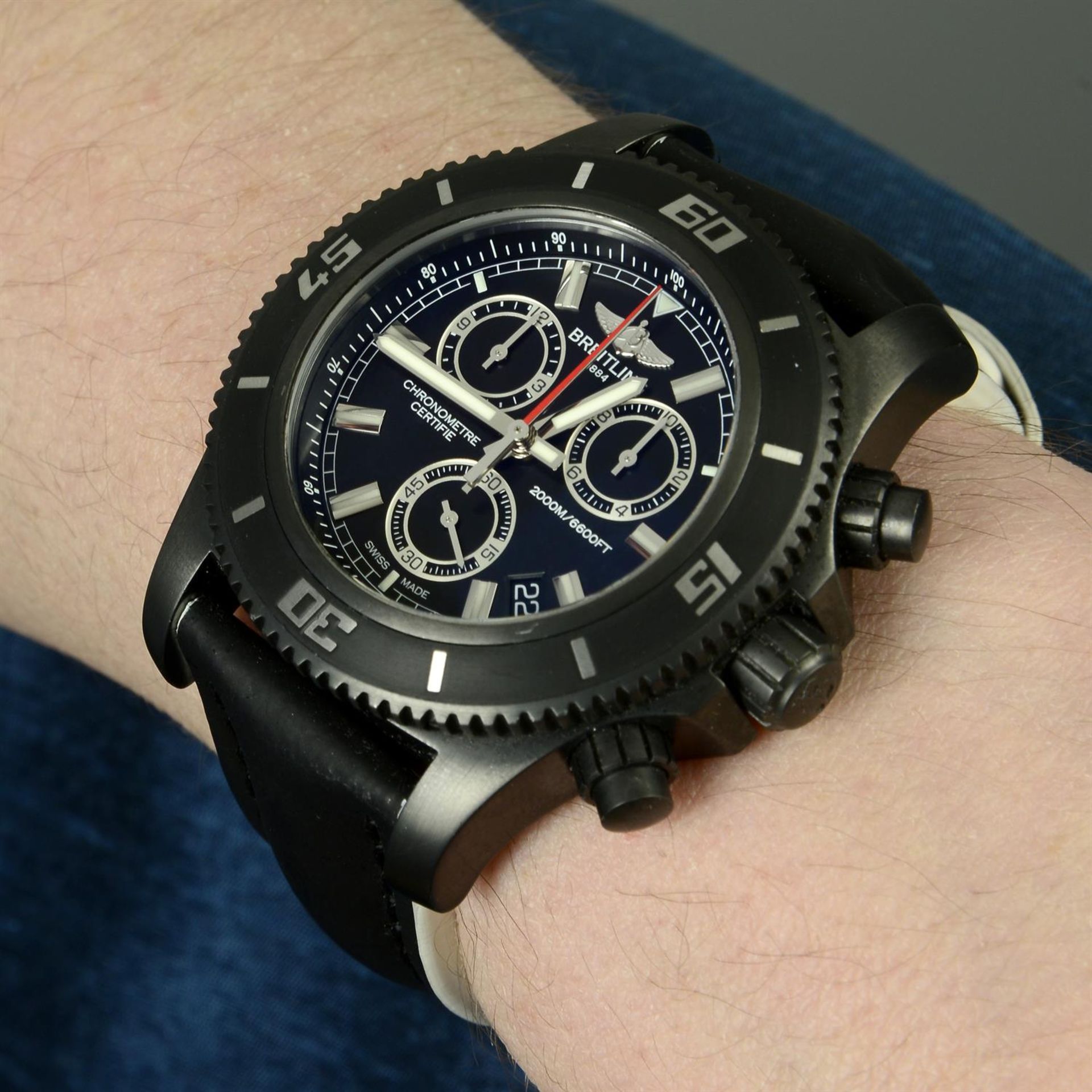 BREITLING - a PVD-treated stainless steel SuperOcean chronograph wrist watch, 44mm. - Image 6 of 6