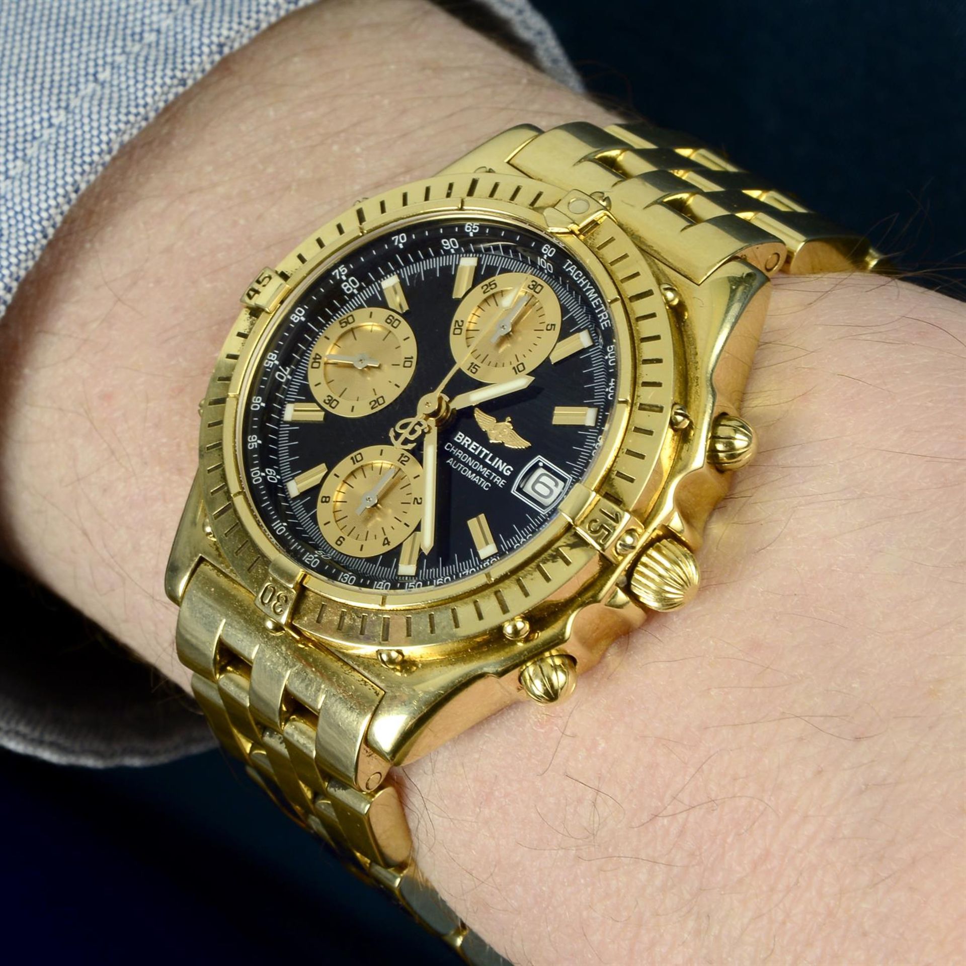 BREITLING - an 18ct yellow gold Chronomat chronograph bracelet watch, 39mm. - Bild 7 aus 7