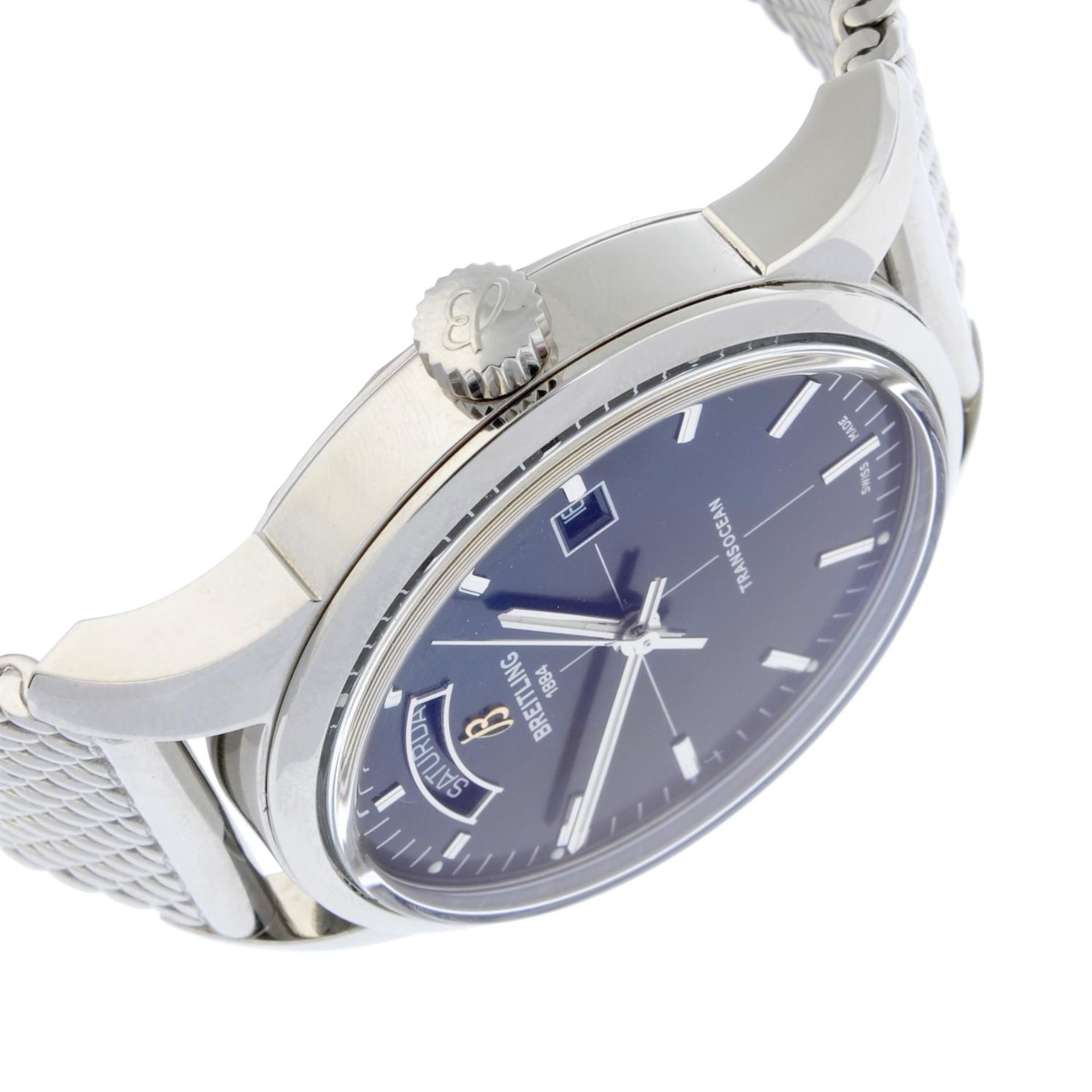 BREITLING - a stainless steel Transocean Day & Date bracelet watch, 43mm. - Bild 3 aus 6