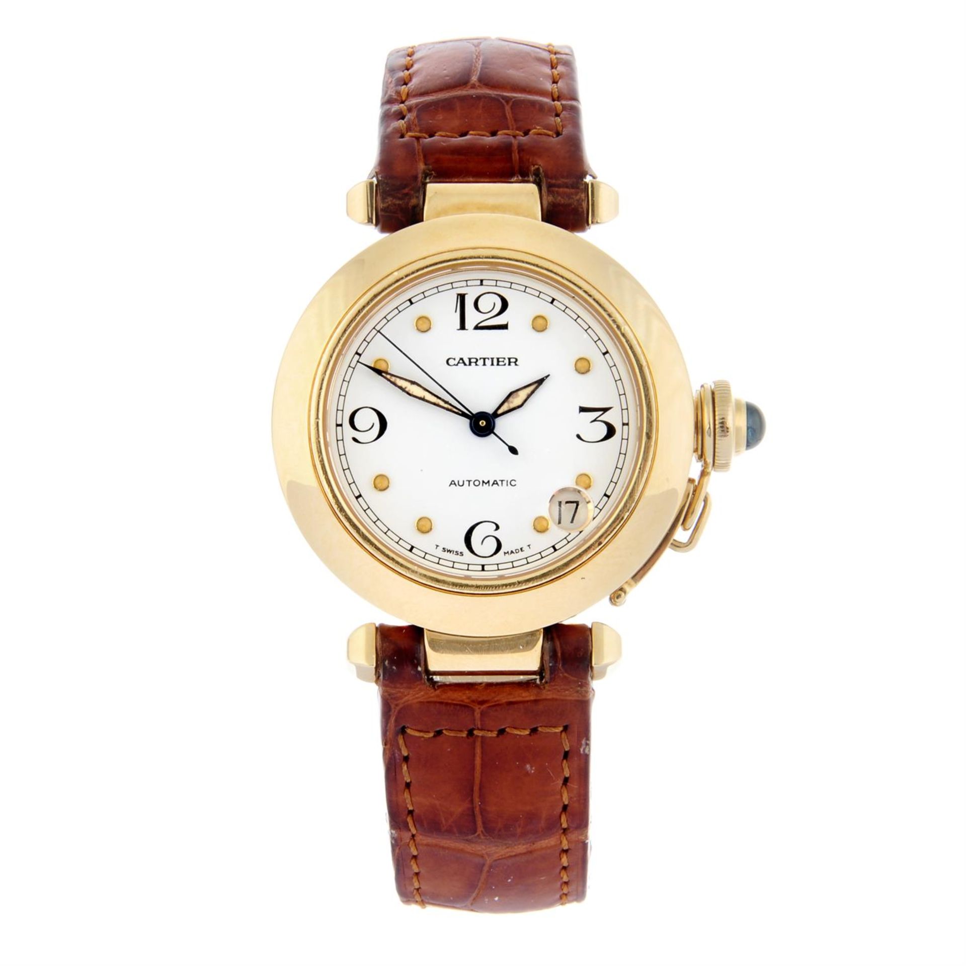 CARTIER - an 18ct yellow gold Pasha wrist watch, 35mm.