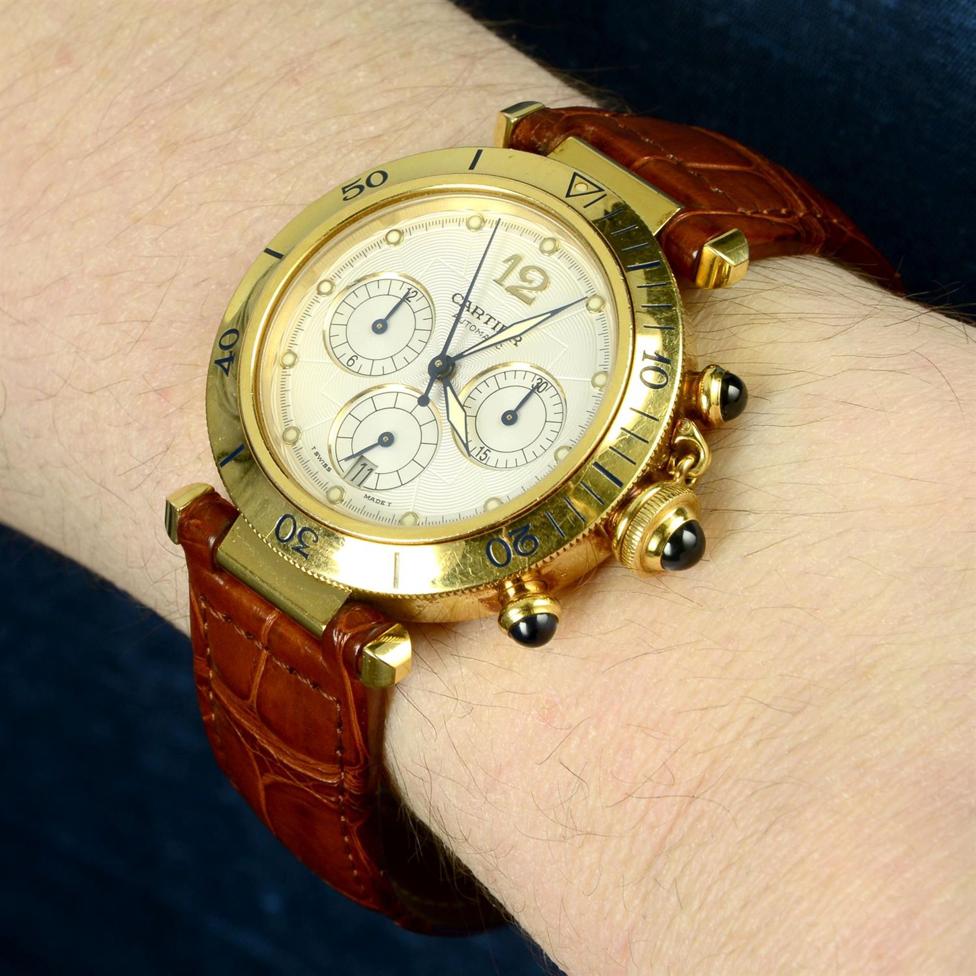 CARTIER - an 18ct yellow gold Pasha chronograph wrist watch, 38mm. - Image 6 of 6
