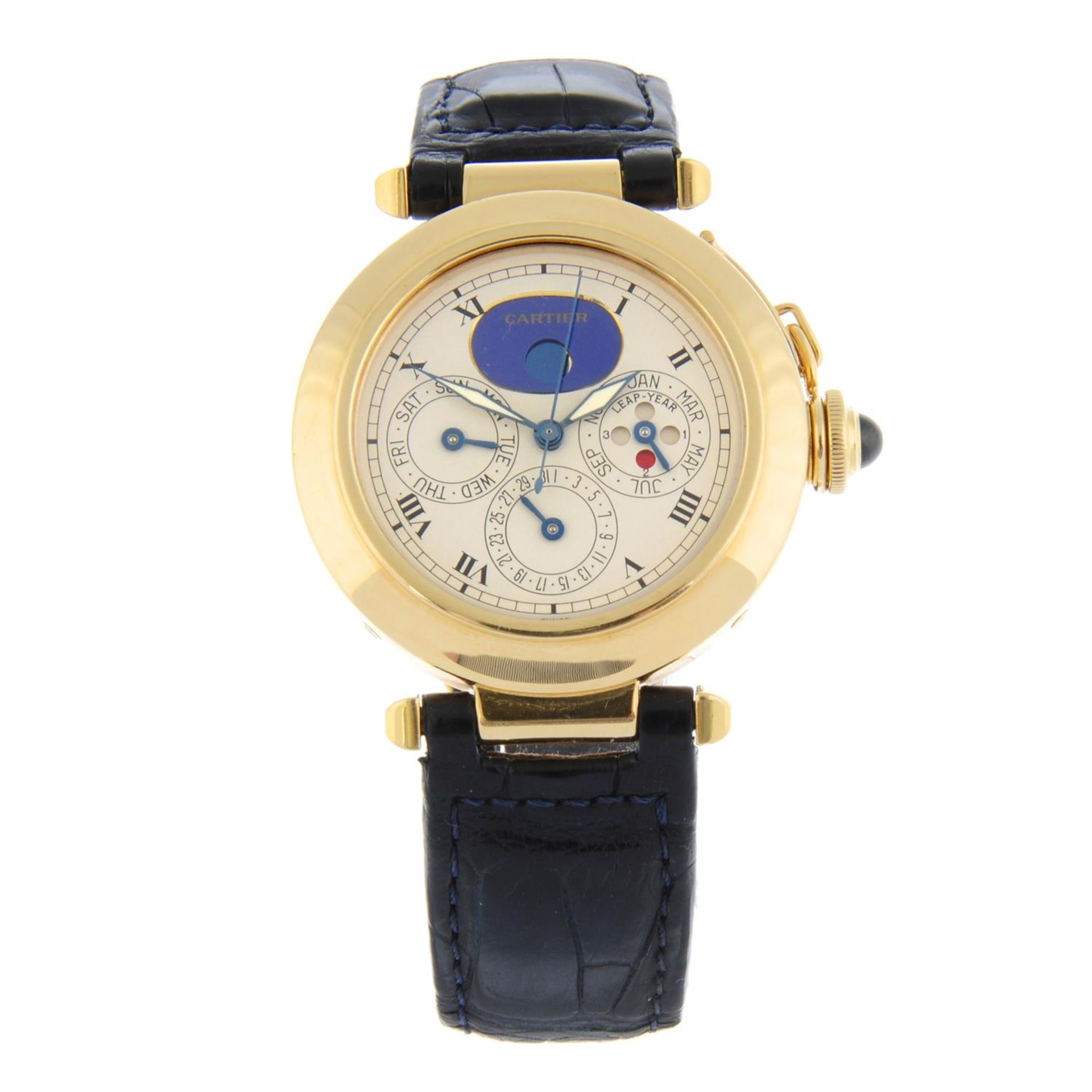 CARTIER - an 18ct yellow gold Pasha perpetual calendar wrist watch, 38mm.