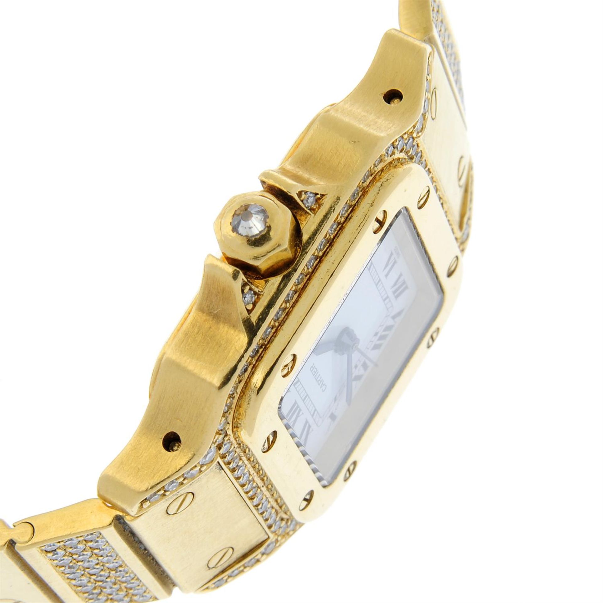 CARTIER - an 18ct gold diamond set Santos bracelet watch, 24mm. - Image 3 of 5