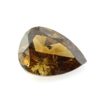 A pear shape dark brownish yellow diamond, weighing 1.47ct