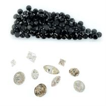 Ten vari-shape diamonds, weighing 2.38ct and a selection of black gems, weighing 7.41ct