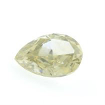 A pear shape light greenish yellow diamond, weighing 0.91ct