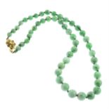 A 9ct gold clasped graduated jade bead necklace.