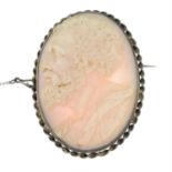 A late Victorian conch shell cameo brooch, depicting a man in profile.
