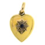 A late Victorian 15ct gold sapphire and rose-cut diamond heart-shape pendant.